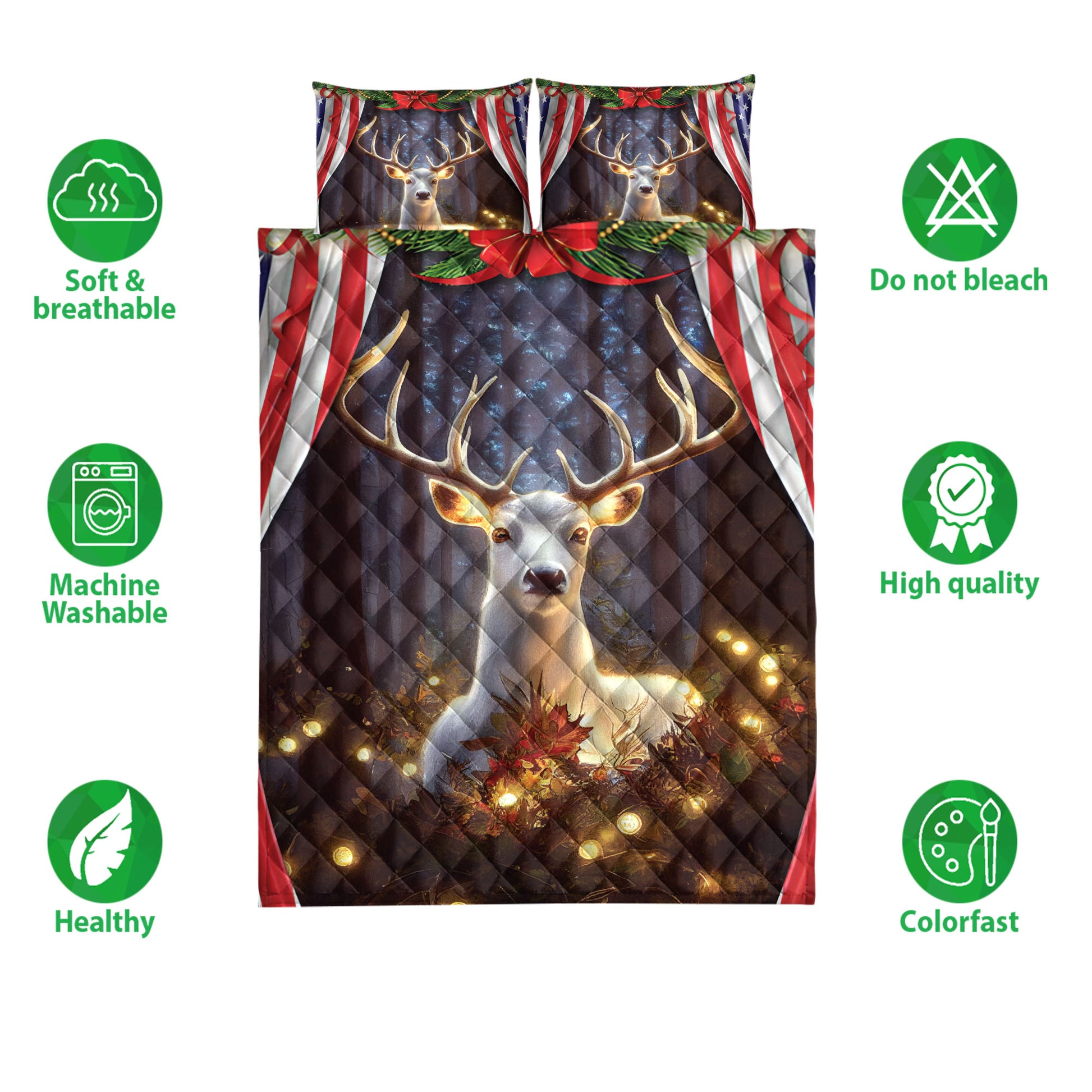 Ohaprints-Quilt-Bed-Set-Pillowcase-Beautiful-Deer-Christmas-Light-In-Forest-American-Flag-Unique-Gift-Blanket-Bedspread-Bedding-4244-Double (70'' x 80'')