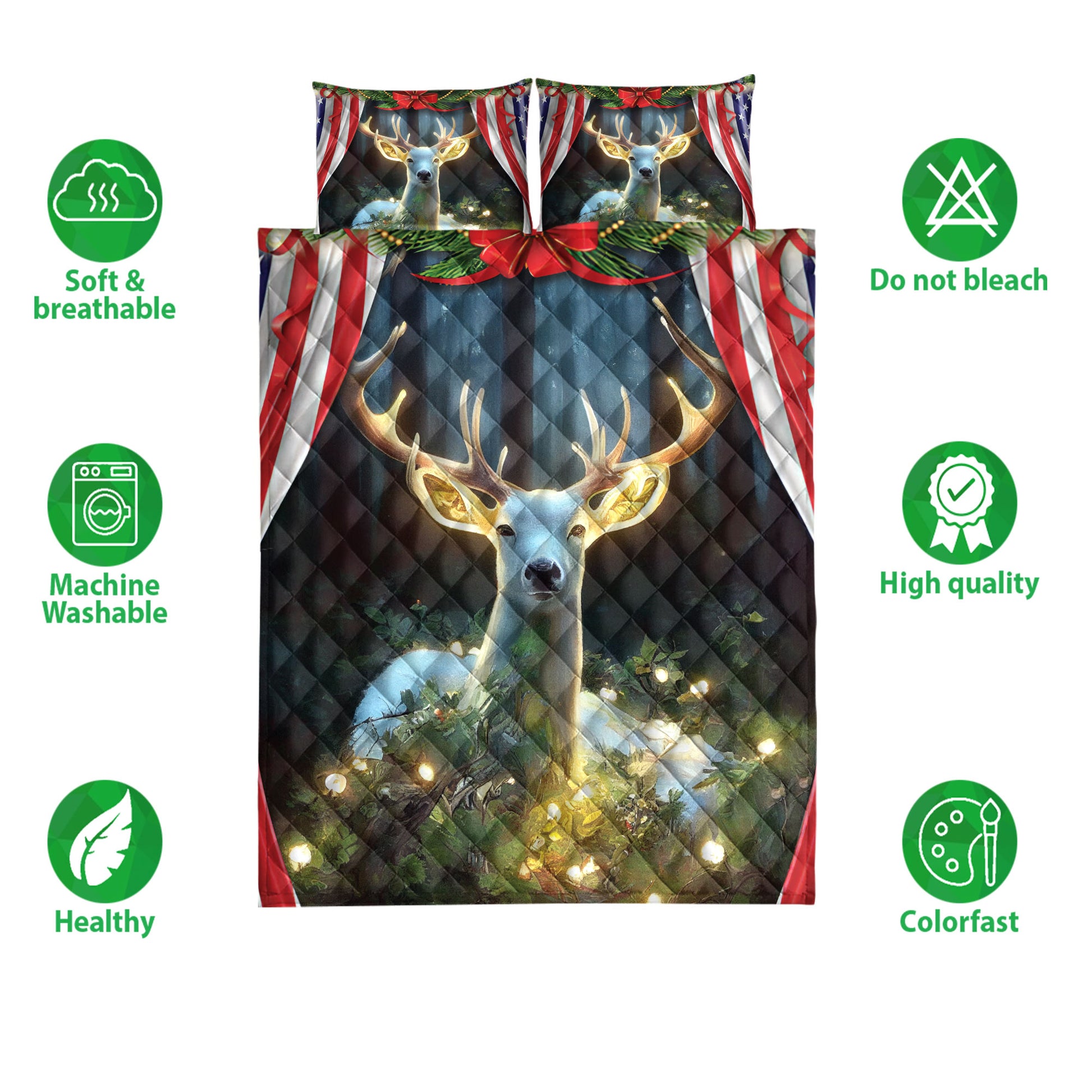 Ohaprints-Quilt-Bed-Set-Pillowcase-White-Deer-Christmas-Light-In-Forest-American-Flag-Unique-Gift-Blanket-Bedspread-Bedding-4245-Double (70'' x 80'')