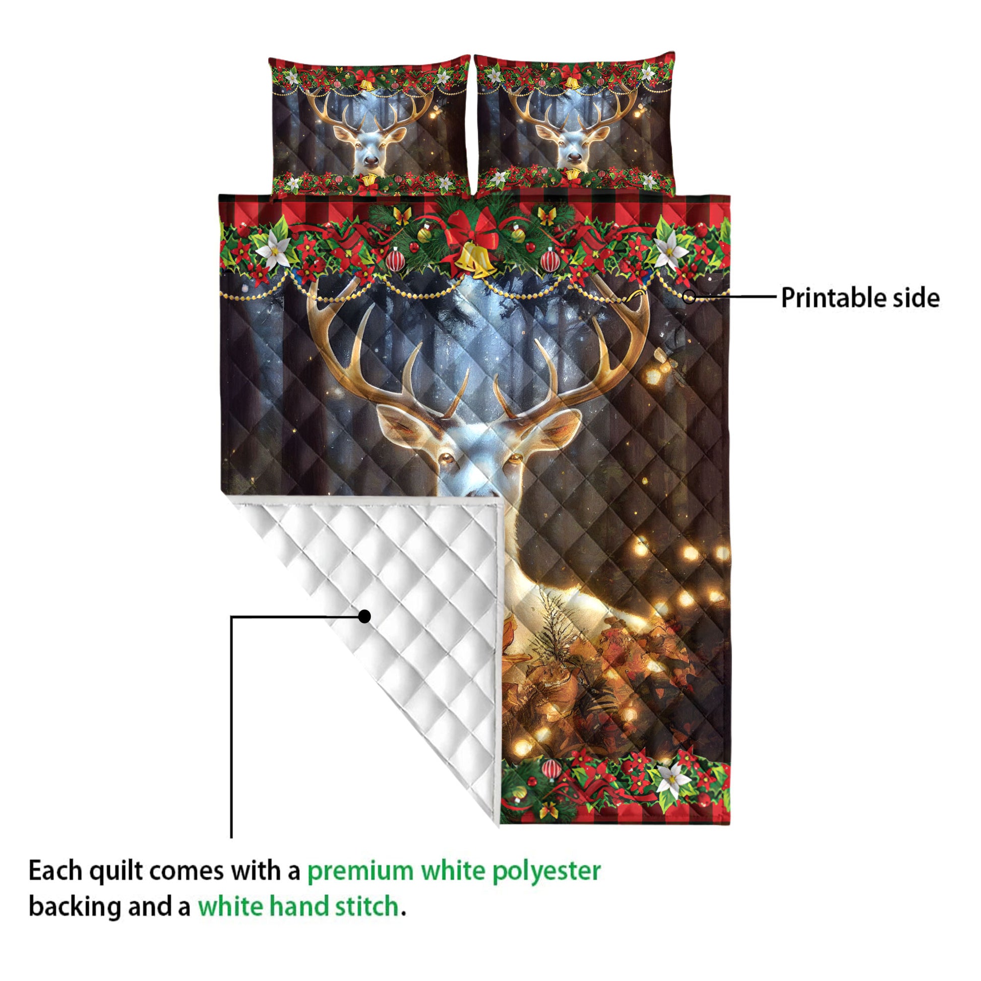 Ohaprints-Quilt-Bed-Set-Pillowcase-Beautiful-Deer-With-Poinsettia-Christmas-Light-Unique-Gift-Blanket-Bedspread-Bedding-4247-Queen (80'' x 90'')