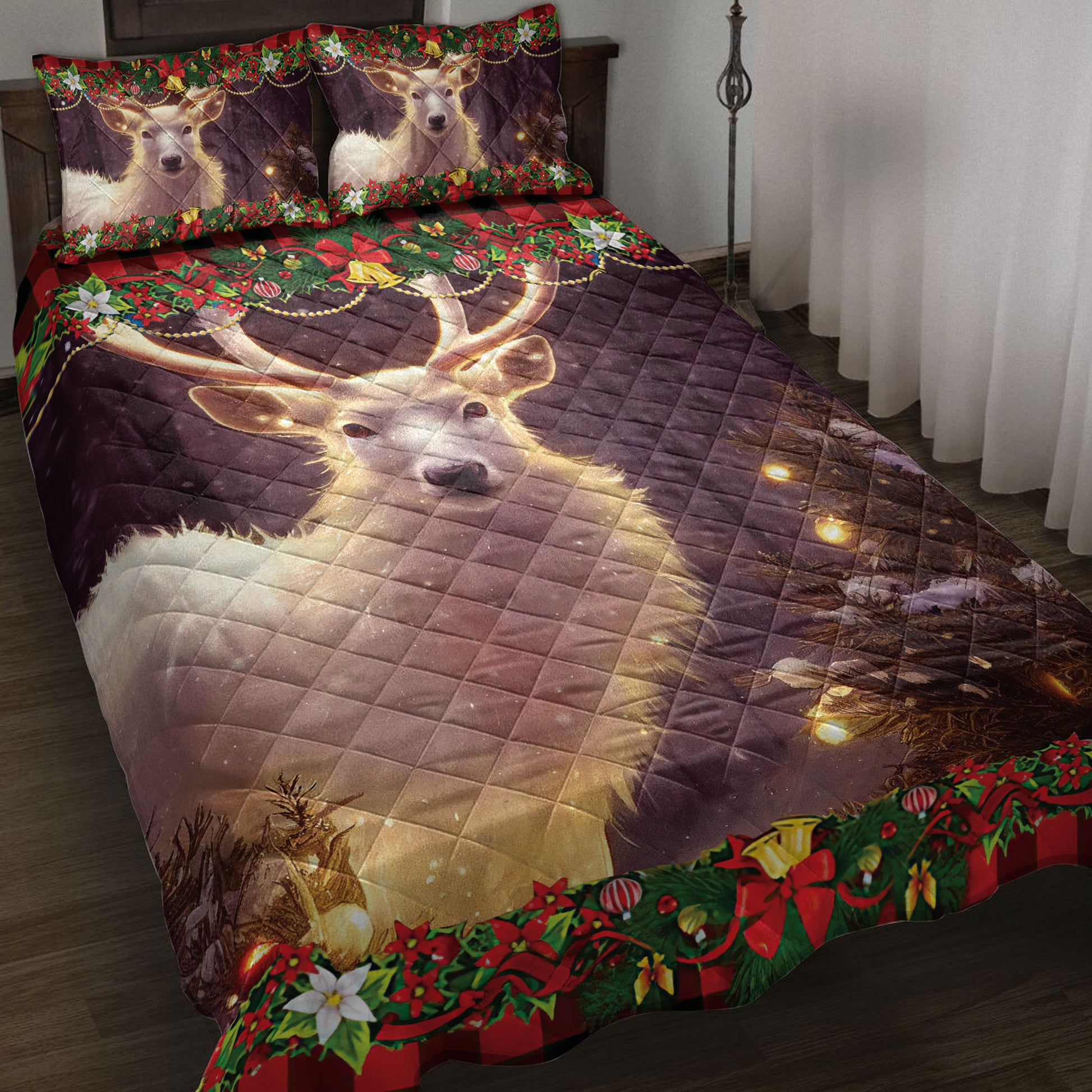 Ohaprints-Quilt-Bed-Set-Pillowcase-Mystic-White-Deer-With-Christmas-Light-Unique-Gift-Blanket-Bedspread-Bedding-4248-Throw (55'' x 60'')