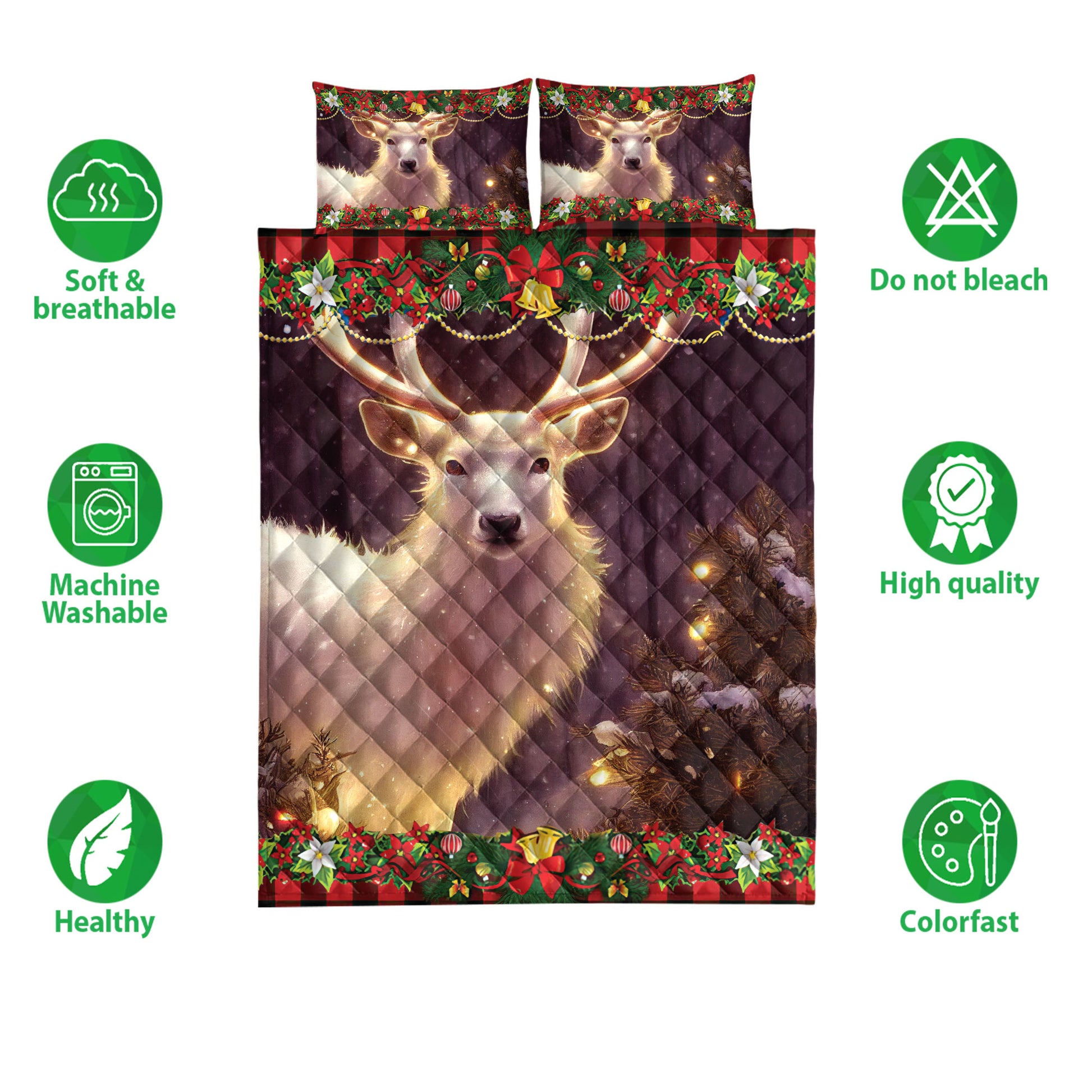 Ohaprints-Quilt-Bed-Set-Pillowcase-Mystic-White-Deer-With-Christmas-Light-Unique-Gift-Blanket-Bedspread-Bedding-4248-Double (70'' x 80'')