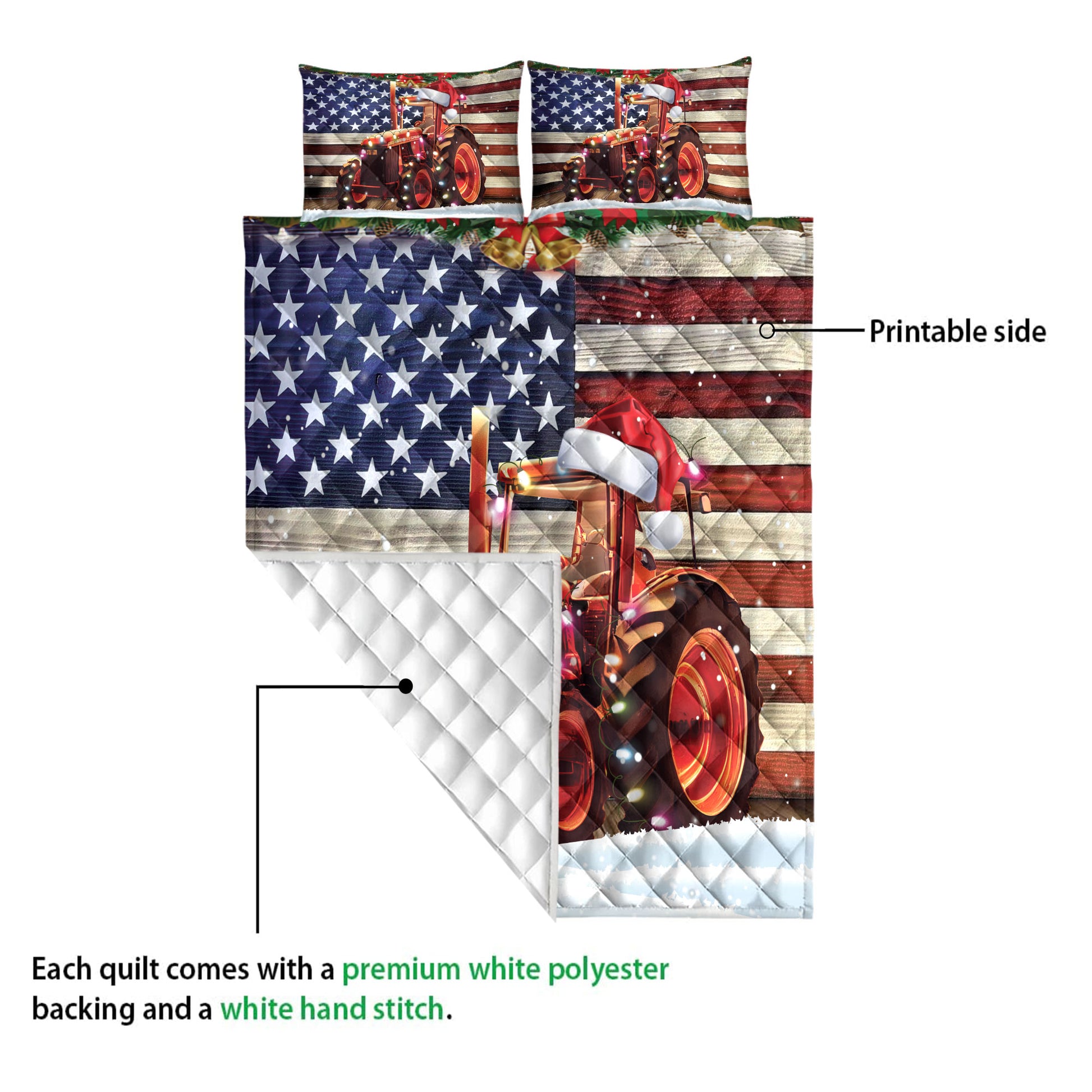 Ohaprints-Quilt-Bed-Set-Pillowcase-Red-Tractor-Farm-Country-Life-With-String-Lights-American-Flag-Blanket-Bedspread-Bedding-4156-Queen (80'' x 90'')