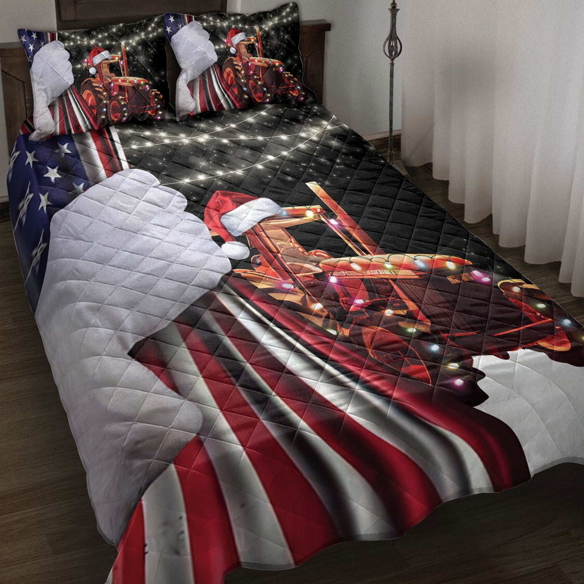 Ohaprints-Quilt-Bed-Set-Pillowcase-Red-Tractor-Farm-Country-Life-String-Lights-Snowflake-Us-Flag-Blanket-Bedspread-Bedding-4157-Throw (55'' x 60'')