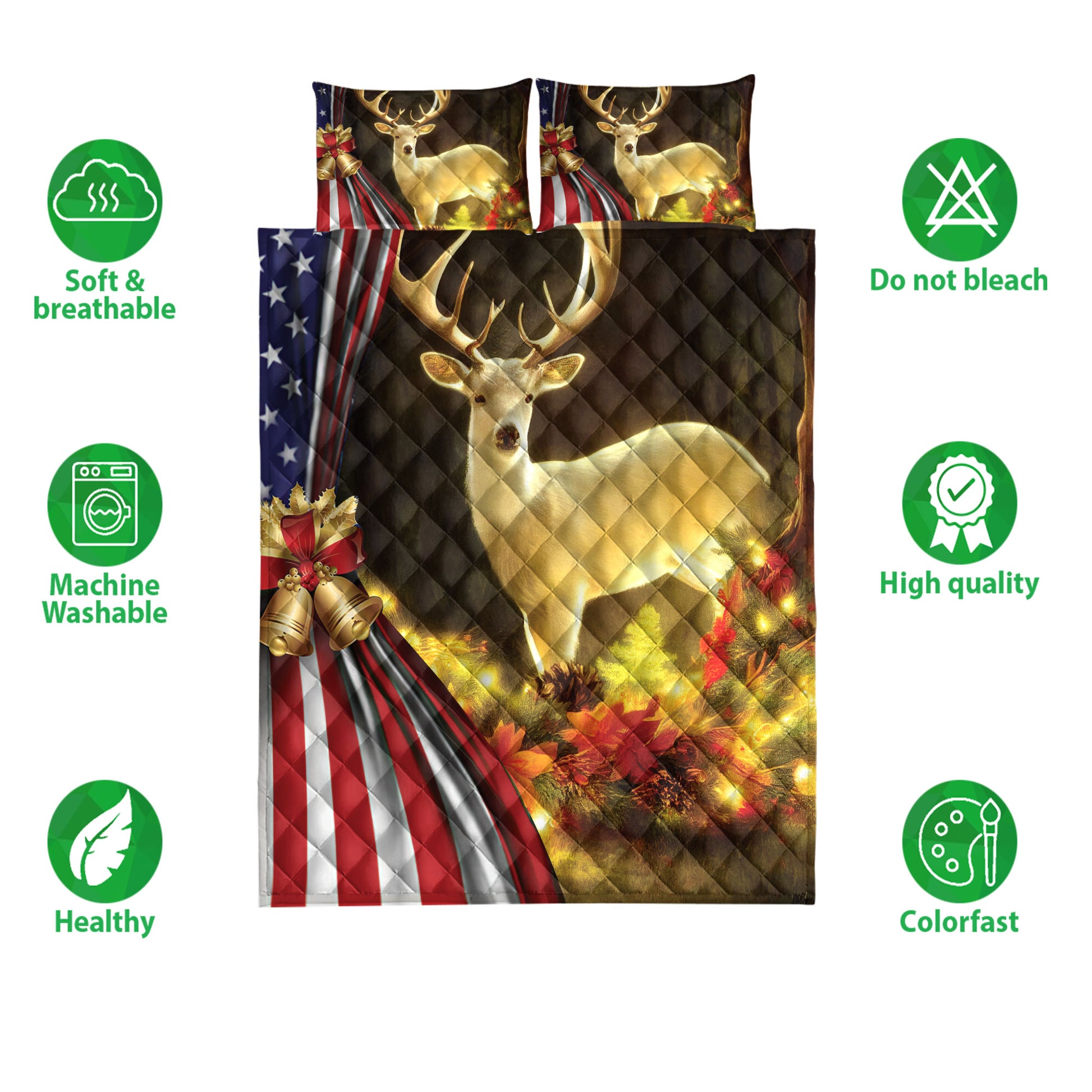 Ohaprints-Quilt-Bed-Set-Pillowcase-Beautiful-Deer-In-Forest-Christmas-Bell-American-Flag-Christmas-Gift-Blanket-Bedspread-Bedding-4227-Double (70'' x 80'')