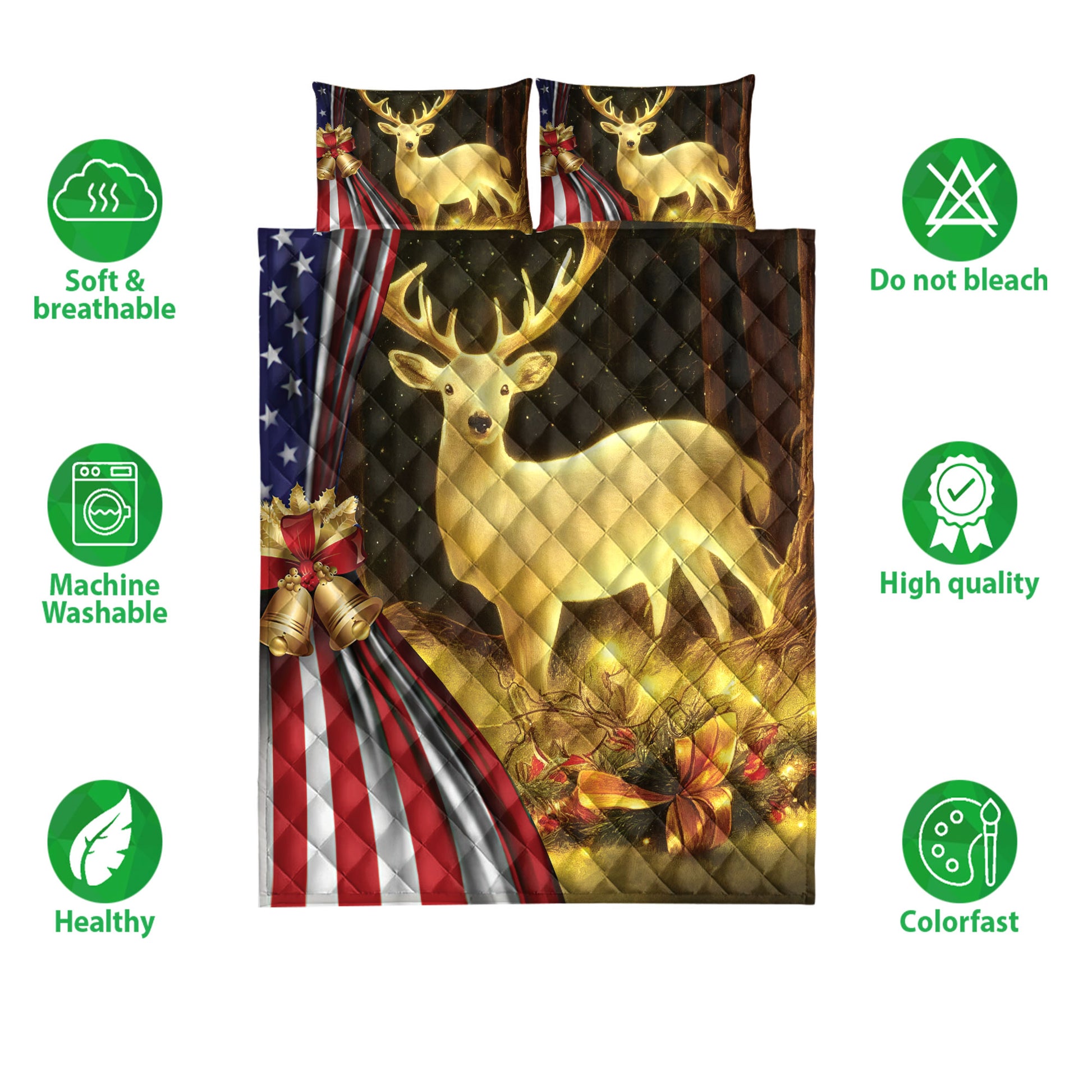 Ohaprints-Quilt-Bed-Set-Pillowcase-Lovely-Deer-In-Forest-Christmas-Bell-American-Flag-Christmas-Gift-Blanket-Bedspread-Bedding-4228-Double (70'' x 80'')