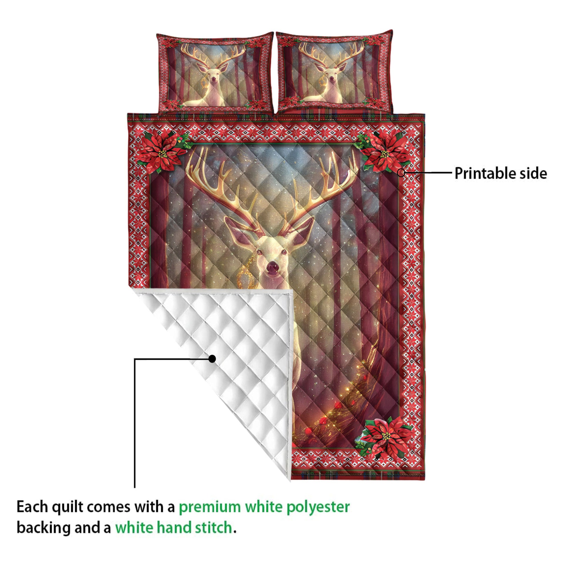 Ohaprints-Quilt-Bed-Set-Pillowcase-Beautiful-Deer-In-Forest-Christmas-Light-Mistletoe-Poinsettia-Blanket-Bedspread-Bedding-4229-Queen (80'' x 90'')