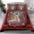 Ohaprints-Quilt-Bed-Set-Pillowcase-White-Deer-With-Christmas-Light-And-Holy-Poinsettia-Christmas-Gifts-Blanket-Bedspread-Bedding-4230-King (90'' x 100'')