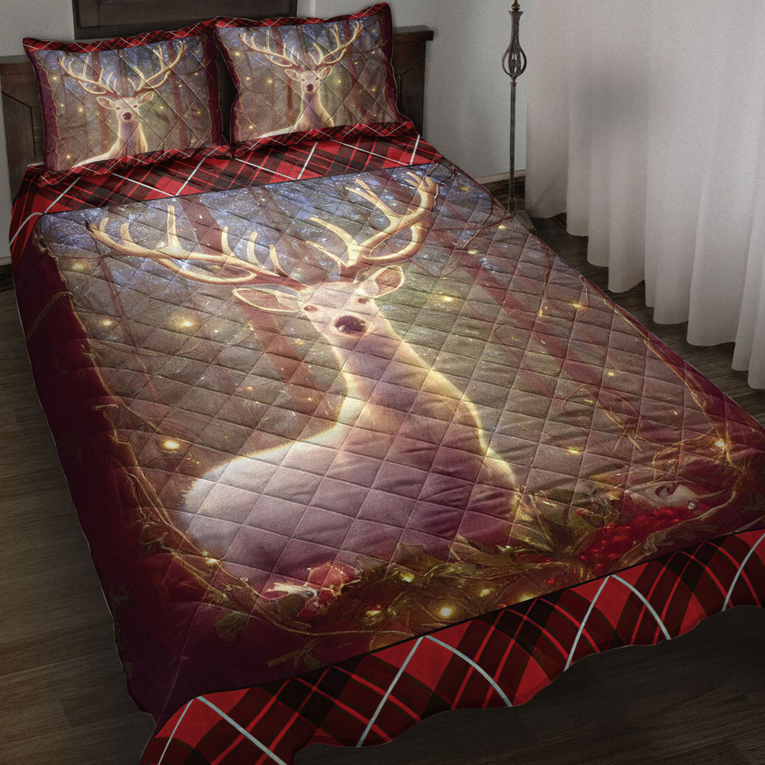 Ohaprints-Quilt-Bed-Set-Pillowcase-Lovely-Deer-Christmas-Light-Holy-Berry-Unique-Christmas-Gifts-Blanket-Bedspread-Bedding-4231-Throw (55'' x 60'')