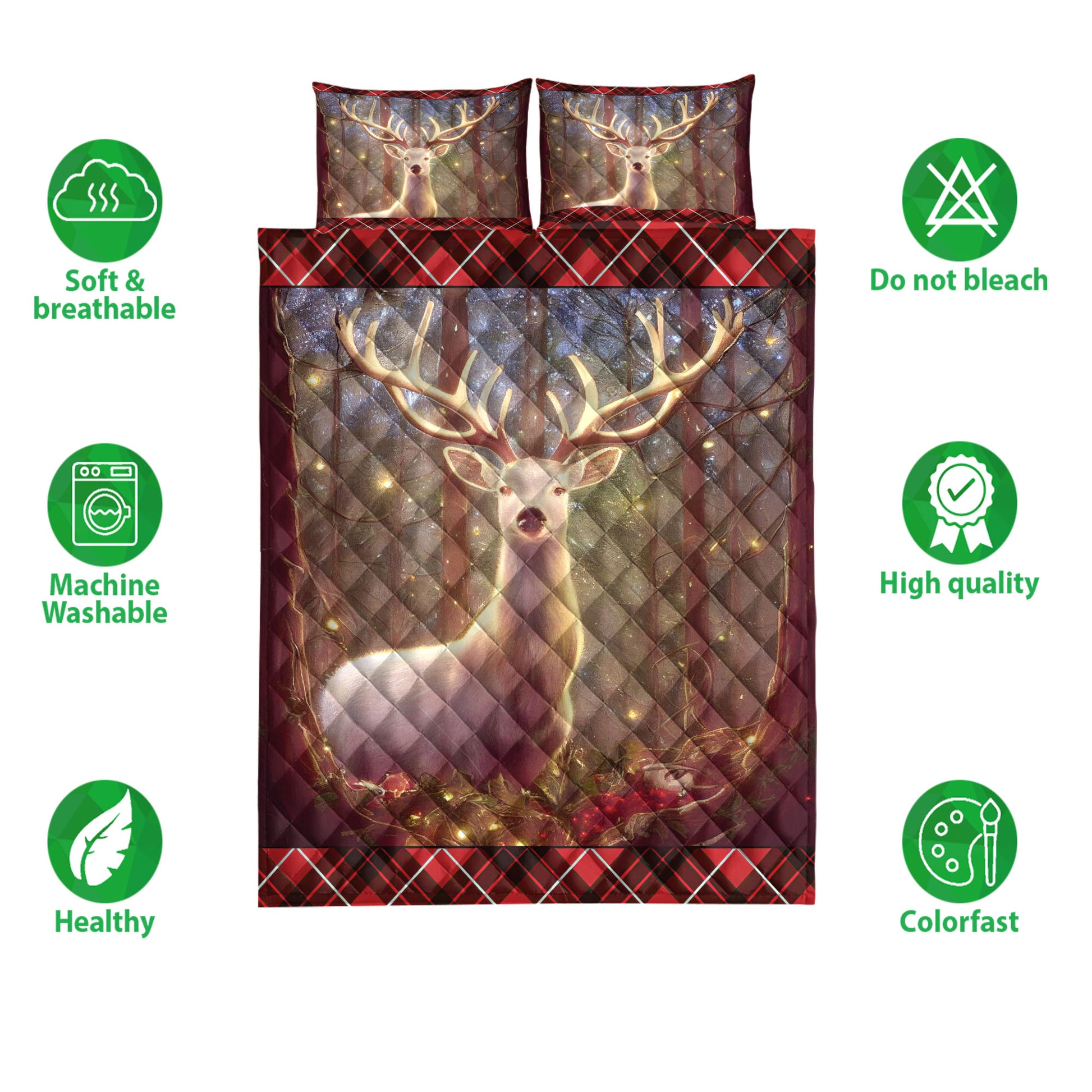 Ohaprints-Quilt-Bed-Set-Pillowcase-Lovely-Deer-Christmas-Light-Holy-Berry-Unique-Christmas-Gifts-Blanket-Bedspread-Bedding-4231-Double (70'' x 80'')