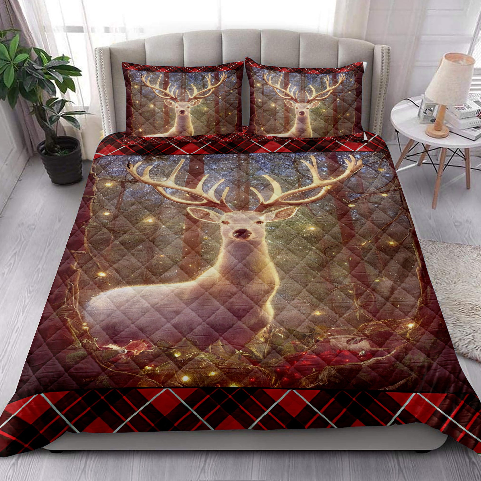 Ohaprints-Quilt-Bed-Set-Pillowcase-Lovely-Deer-Christmas-Light-Holy-Berry-Unique-Christmas-Gifts-Blanket-Bedspread-Bedding-4231-King (90'' x 100'')