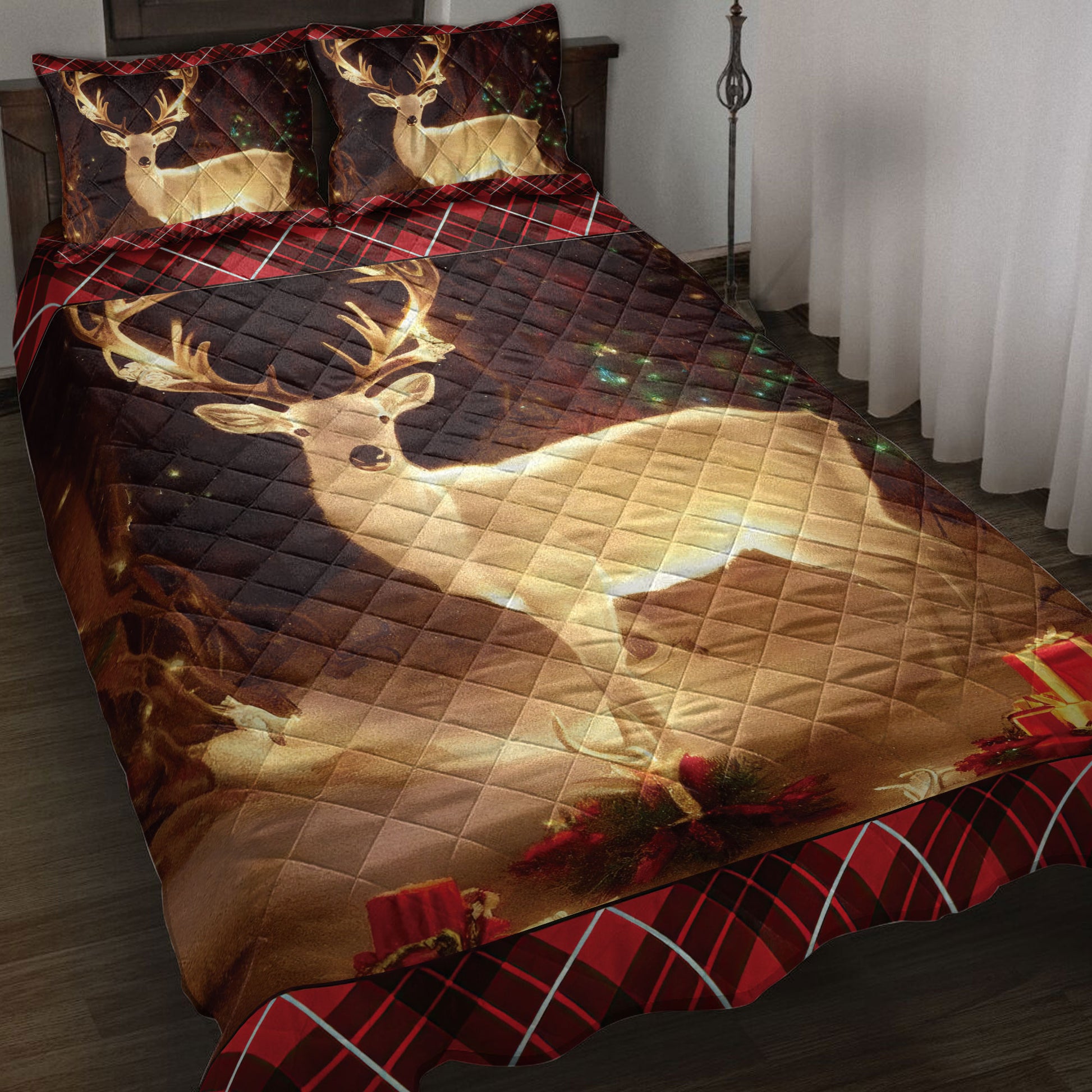 Ohaprints-Quilt-Bed-Set-Pillowcase-White-Deer-In-Forest-With-Christmas-Gifts-Unique-Christmas-Gifts-Blanket-Bedspread-Bedding-4232-Throw (55'' x 60'')