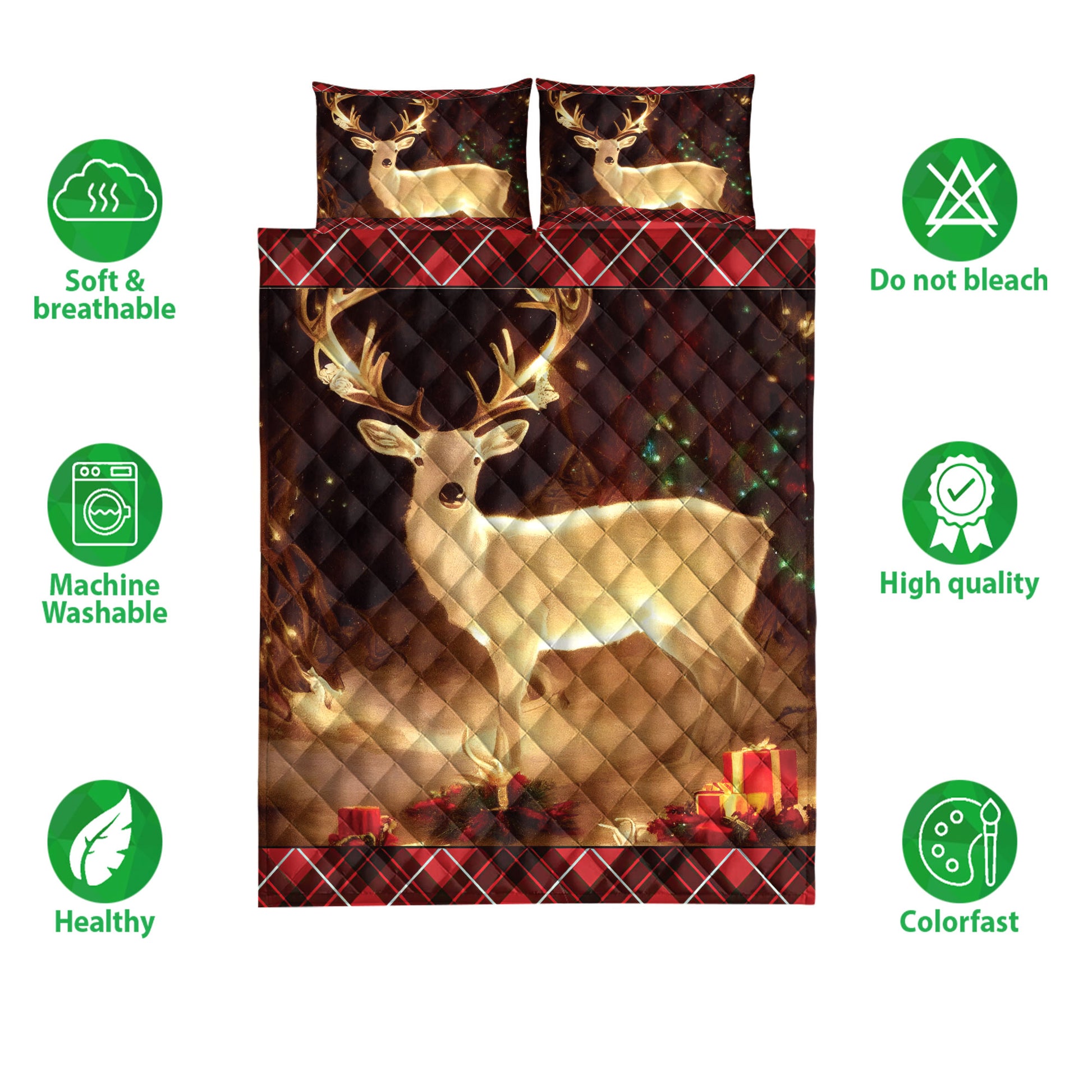 Ohaprints-Quilt-Bed-Set-Pillowcase-White-Deer-In-Forest-With-Christmas-Gifts-Unique-Christmas-Gifts-Blanket-Bedspread-Bedding-4232-Double (70'' x 80'')