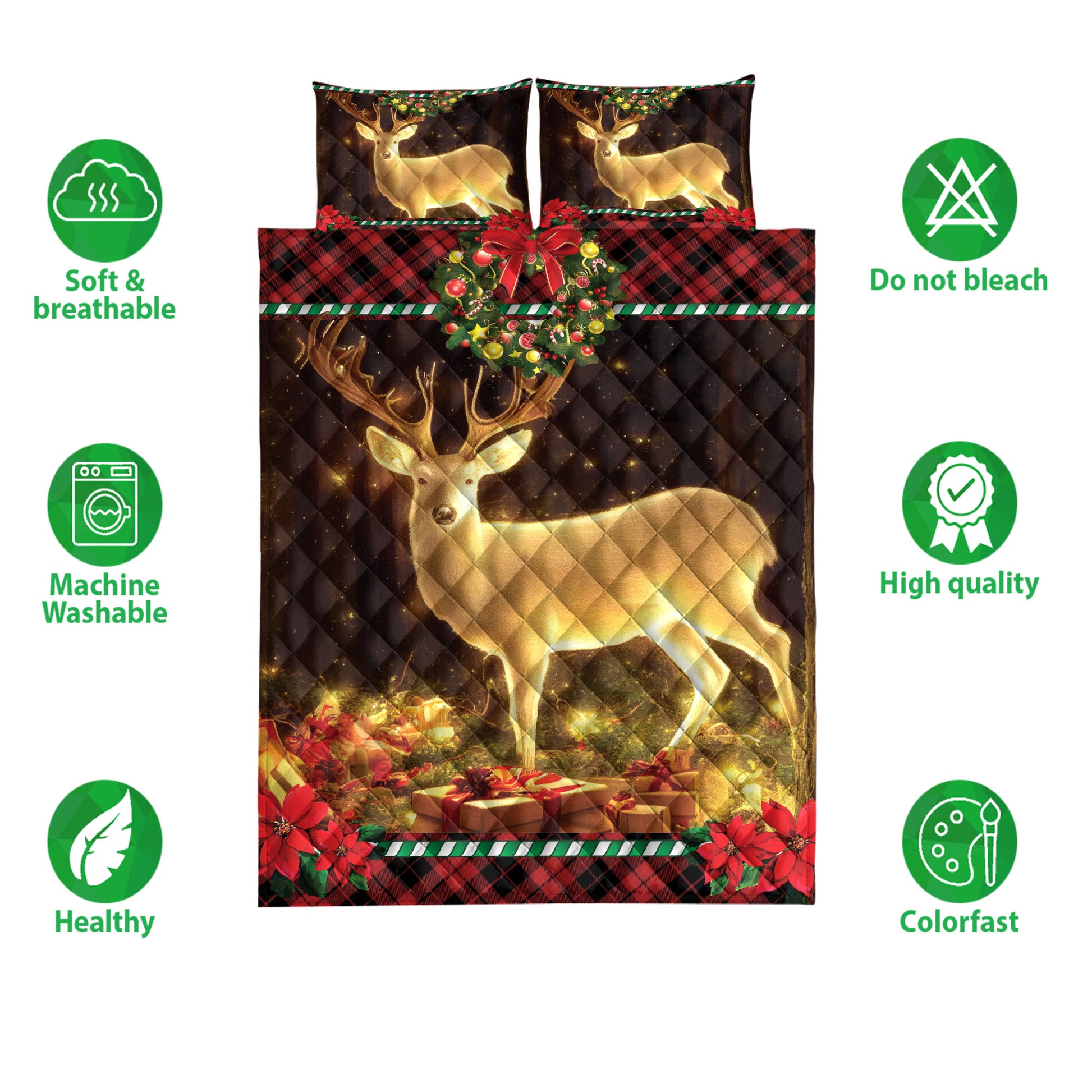 Ohaprints-Quilt-Bed-Set-Pillowcase-Beautiful-Deer-In-Forest-With-Wreath-Chrismas-Unique-Christmas-Gifts-Blanket-Bedspread-Bedding-4233-Double (70'' x 80'')