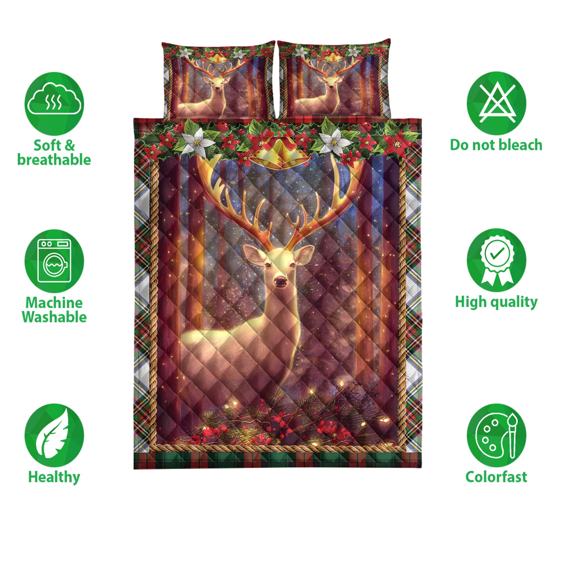 Ohaprints-Quilt-Bed-Set-Pillowcase-White-Deer-With-Christmas-Light-Unique-Christmas-Gifts-Blanket-Bedspread-Bedding-4235-Double (70'' x 80'')