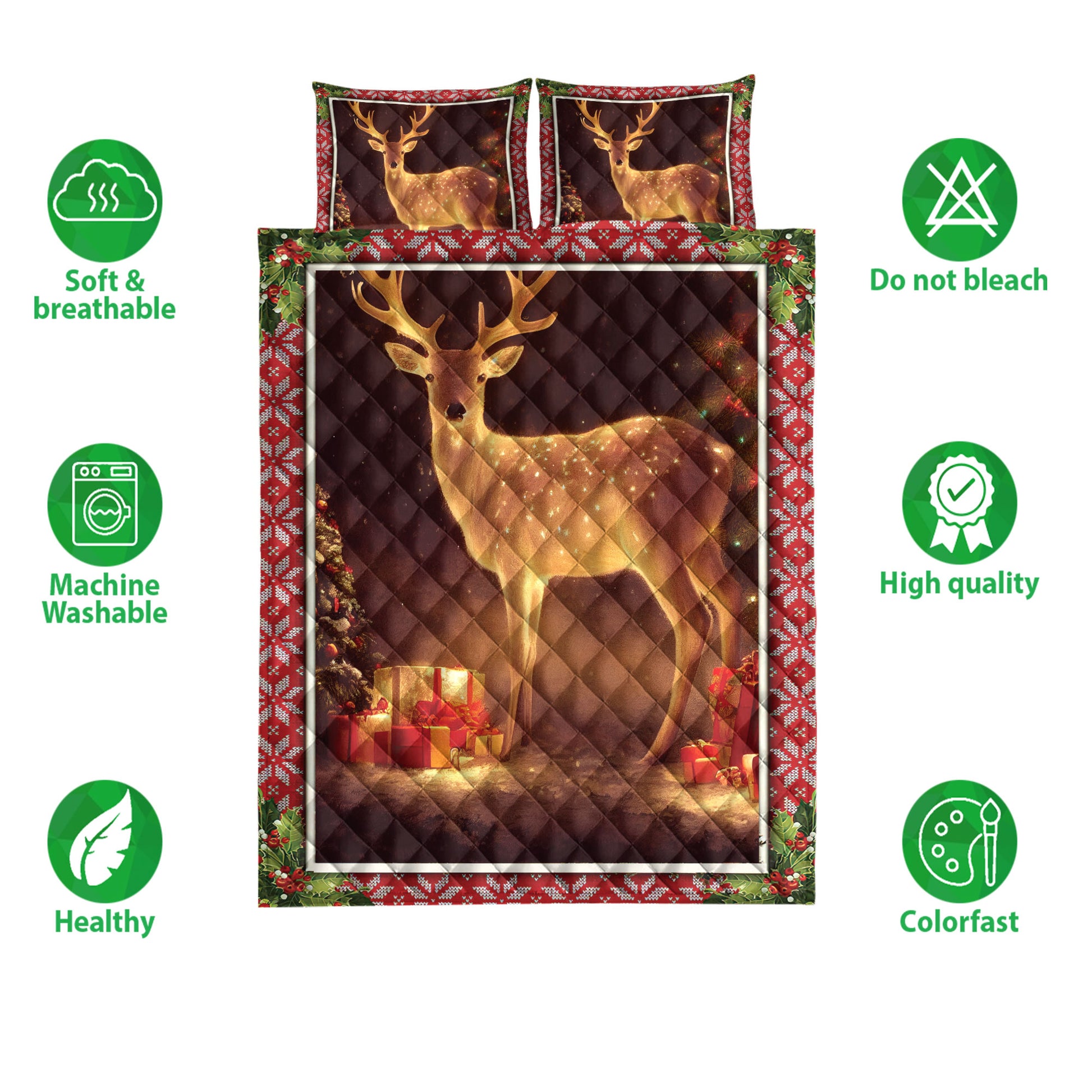 Ohaprints-Quilt-Bed-Set-Pillowcase-Lovely-Deer-With-Christmas-Tree-And-Gift-Box-Unique-Christmas-Gifts-Blanket-Bedspread-Bedding-4237-Double (70'' x 80'')