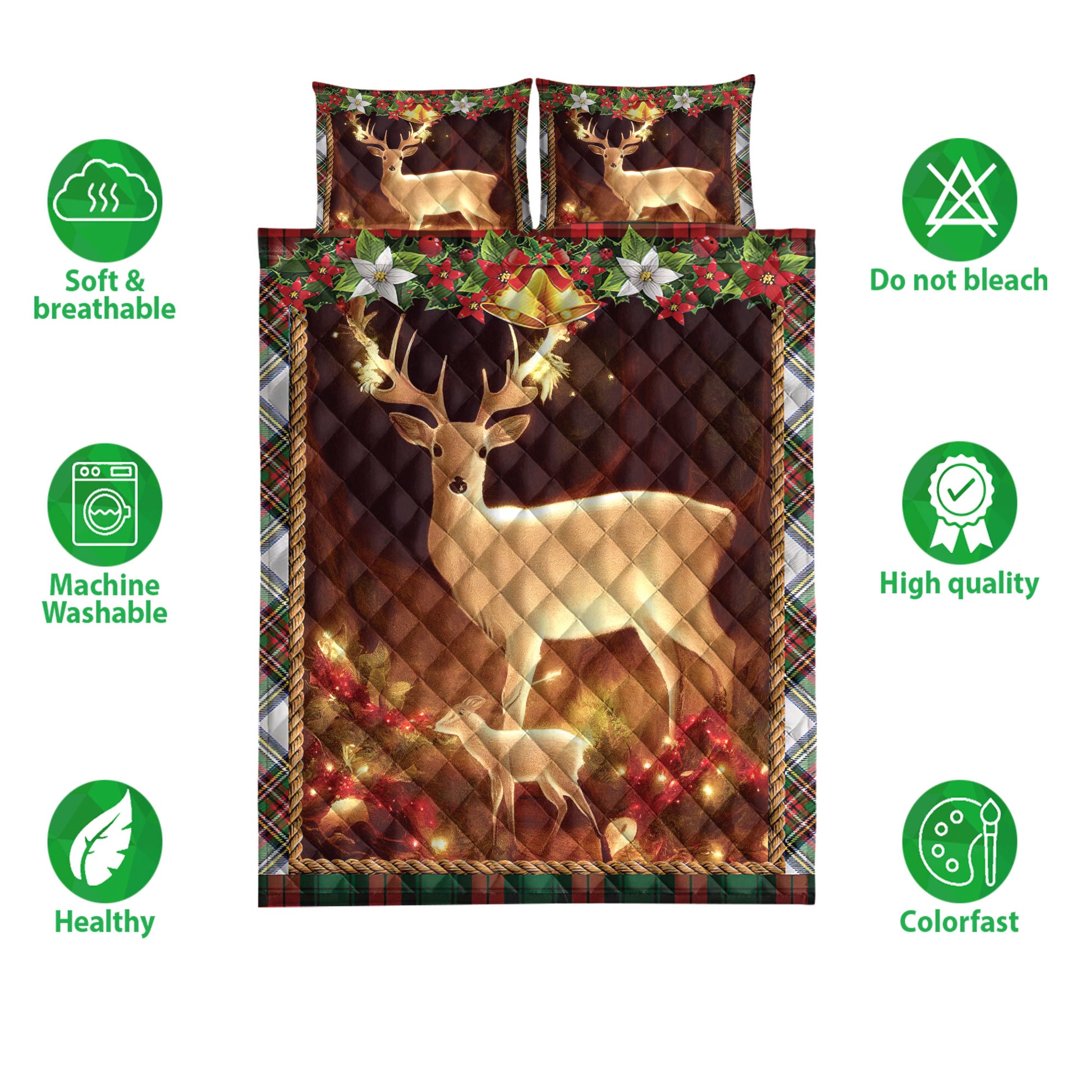 Ohaprints-Quilt-Bed-Set-Pillowcase-Beautiful-Deer-And-Son-With-Christmas-Light-And-Garland-Unique-Gifts-Blanket-Bedspread-Bedding-4238-Double (70'' x 80'')