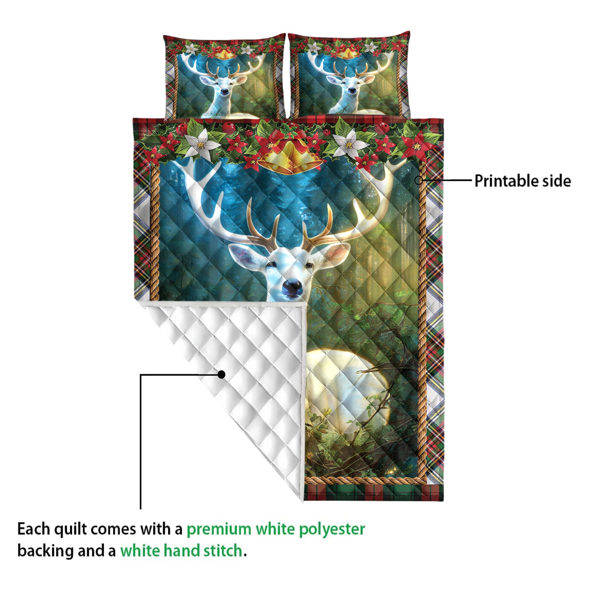 Ohaprints-Quilt-Bed-Set-Pillowcase-Beautiful-White-Deer-In-Forest-With-Christmas-Light-Christmas-Gifts-Blanket-Bedspread-Bedding-4239-Queen (80'' x 90'')