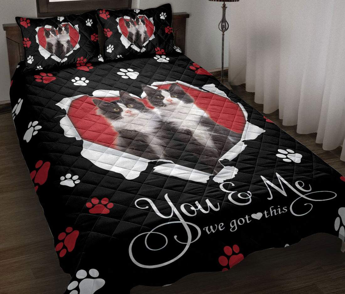 Ohaprints-Quilt-Bed-Set-Pillowcase-Tuxedo-Cat-Cute-Pet-Cat-Lover-Heart-Blanket-Bedspread-Bedding-621-Throw (55'' x 60'')