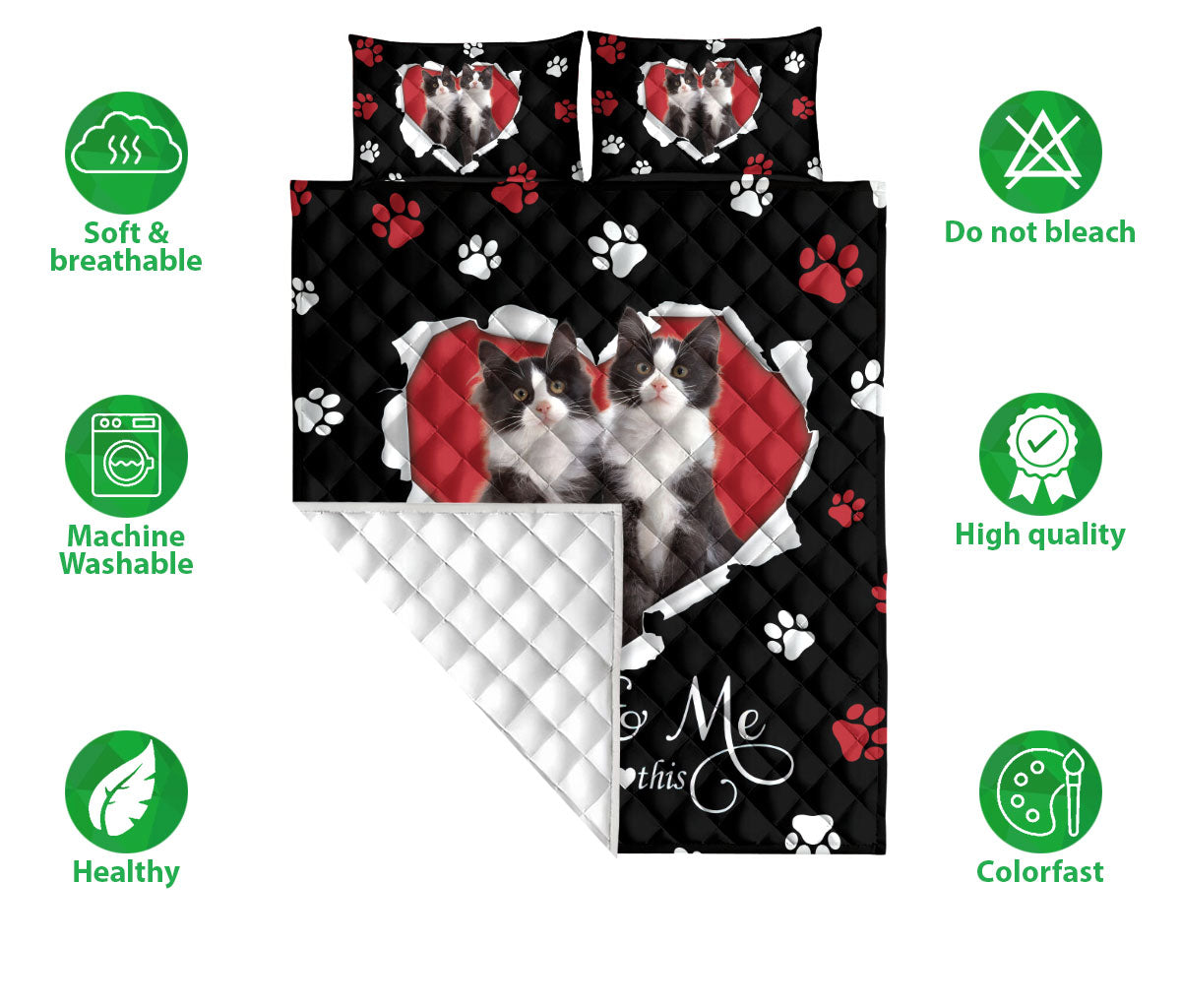 Ohaprints-Quilt-Bed-Set-Pillowcase-Tuxedo-Cat-Cute-Pet-Cat-Lover-Heart-Blanket-Bedspread-Bedding-621-Double (70'' x 80'')