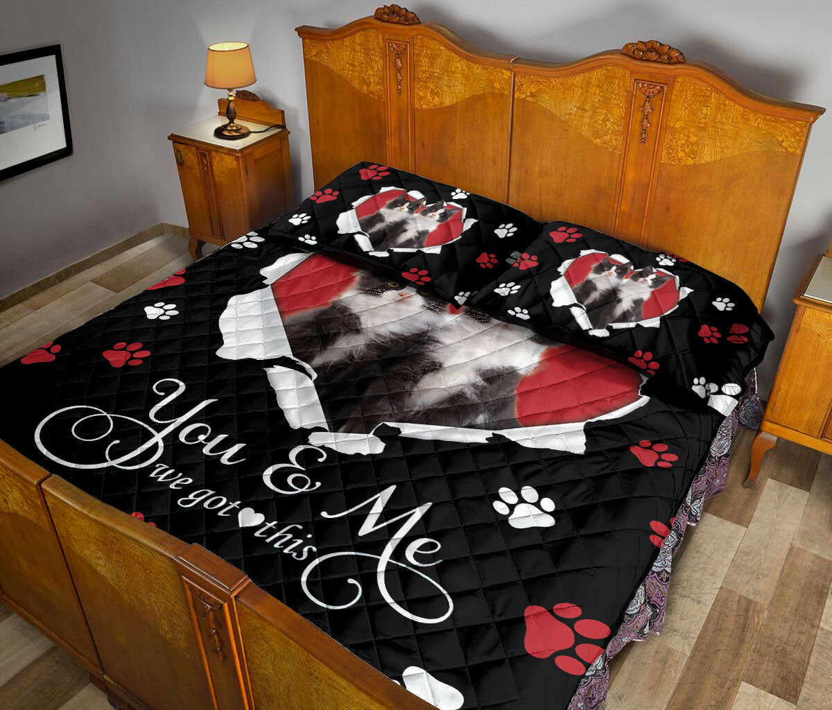 Ohaprints-Quilt-Bed-Set-Pillowcase-Tuxedo-Cat-Cute-Pet-Cat-Lover-Heart-Blanket-Bedspread-Bedding-621-Queen (80'' x 90'')