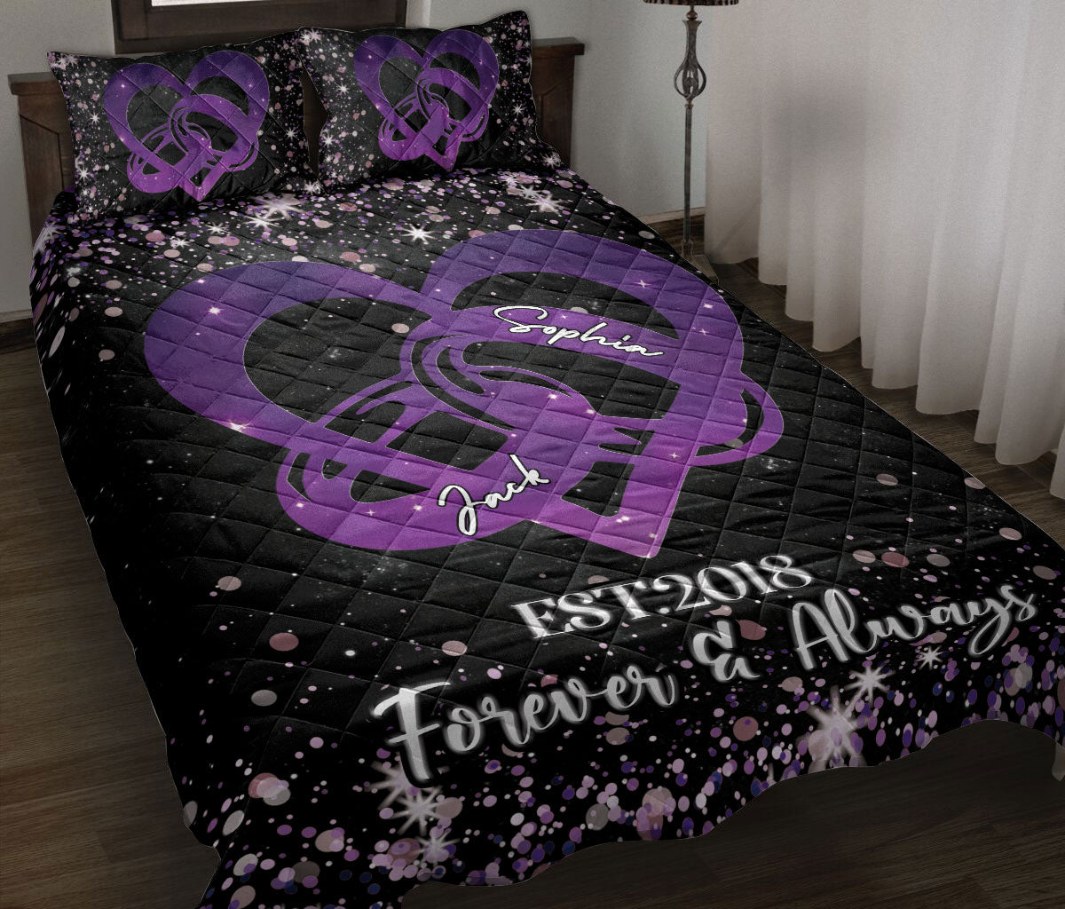 Ohaprints-Quilt-Bed-Set-Pillowcase-Couple-Precious-Moment-First-Year-Love-Together-Anniversary-Custom-Personalized-Name-Date-Blanket-Bedspread-Bedding-3308-Throw (55'' x 60'')
