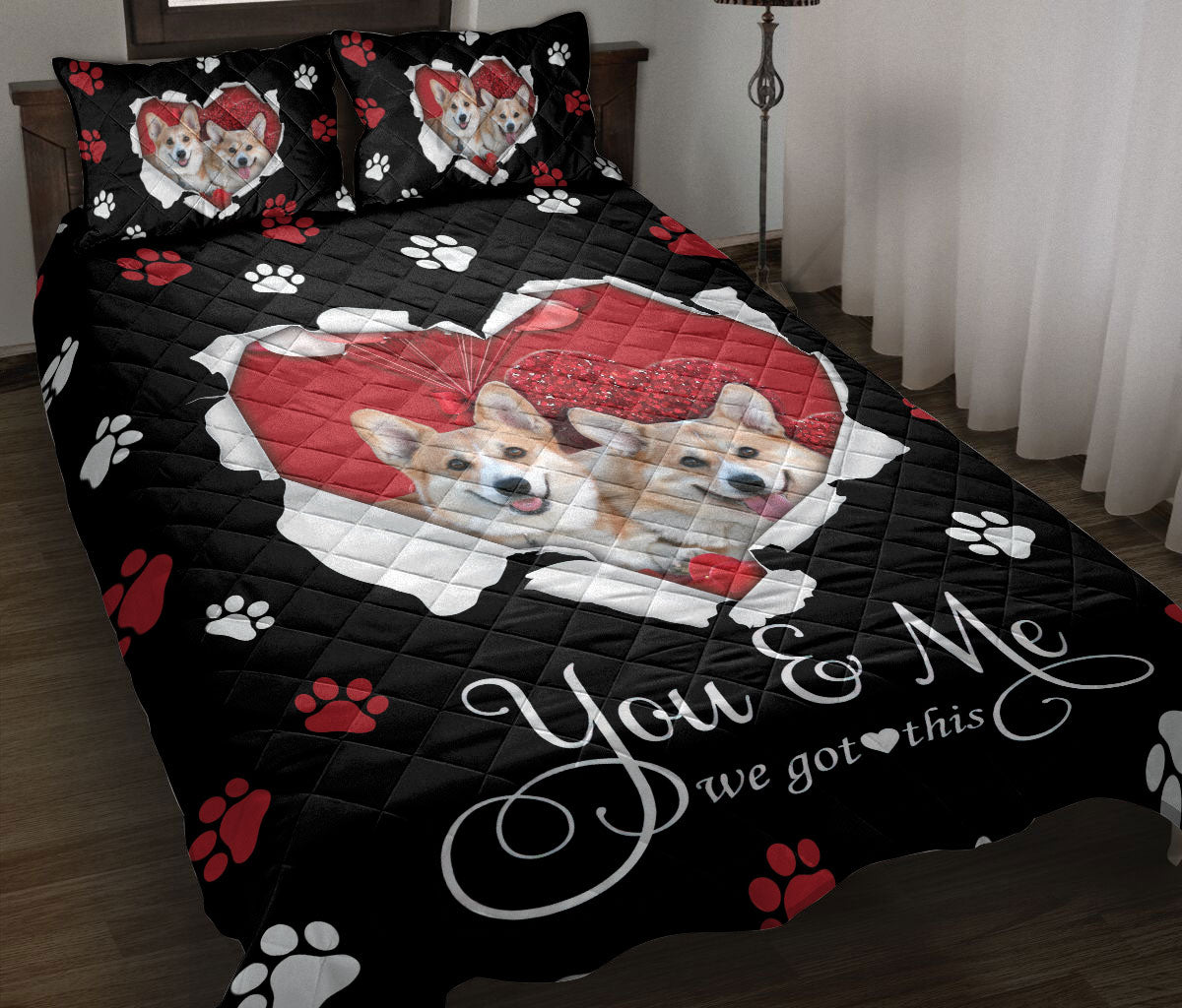 Ohaprints-Quilt-Bed-Set-Pillowcase-Corgi-Cute-Dog-Lover-Love-Heart-Blanket-Bedspread-Bedding-791-Throw (55'' x 60'')