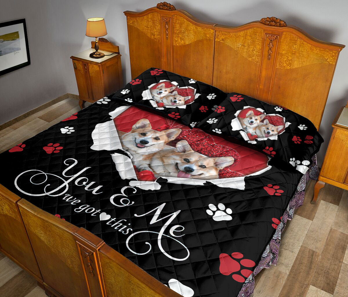 Ohaprints-Quilt-Bed-Set-Pillowcase-Corgi-Cute-Dog-Lover-Love-Heart-Blanket-Bedspread-Bedding-791-Queen (80'' x 90'')