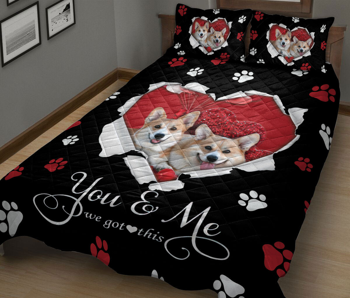 Ohaprints-Quilt-Bed-Set-Pillowcase-Corgi-Cute-Dog-Lover-Love-Heart-Blanket-Bedspread-Bedding-791-King (90'' x 100'')