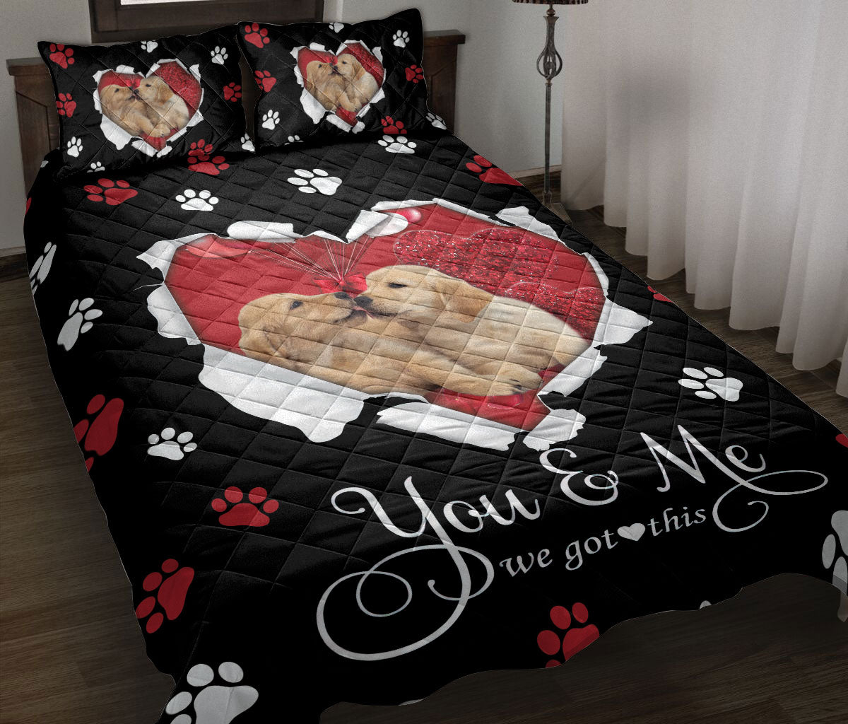 Ohaprints-Quilt-Bed-Set-Pillowcase-Golden-Retriever-Labrador-Retriever-Dog-Lover-Love-Heart-Blanket-Bedspread-Bedding-1268-Throw (55'' x 60'')