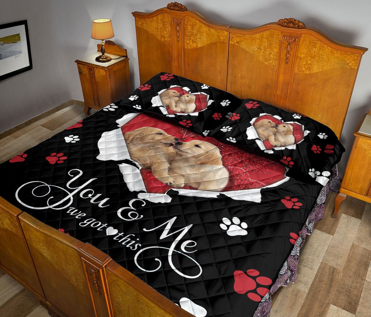 Ohaprints-Quilt-Bed-Set-Pillowcase-Golden-Retriever-Labrador-Retriever-Dog-Lover-Love-Heart-Blanket-Bedspread-Bedding-1268-Queen (80'' x 90'')