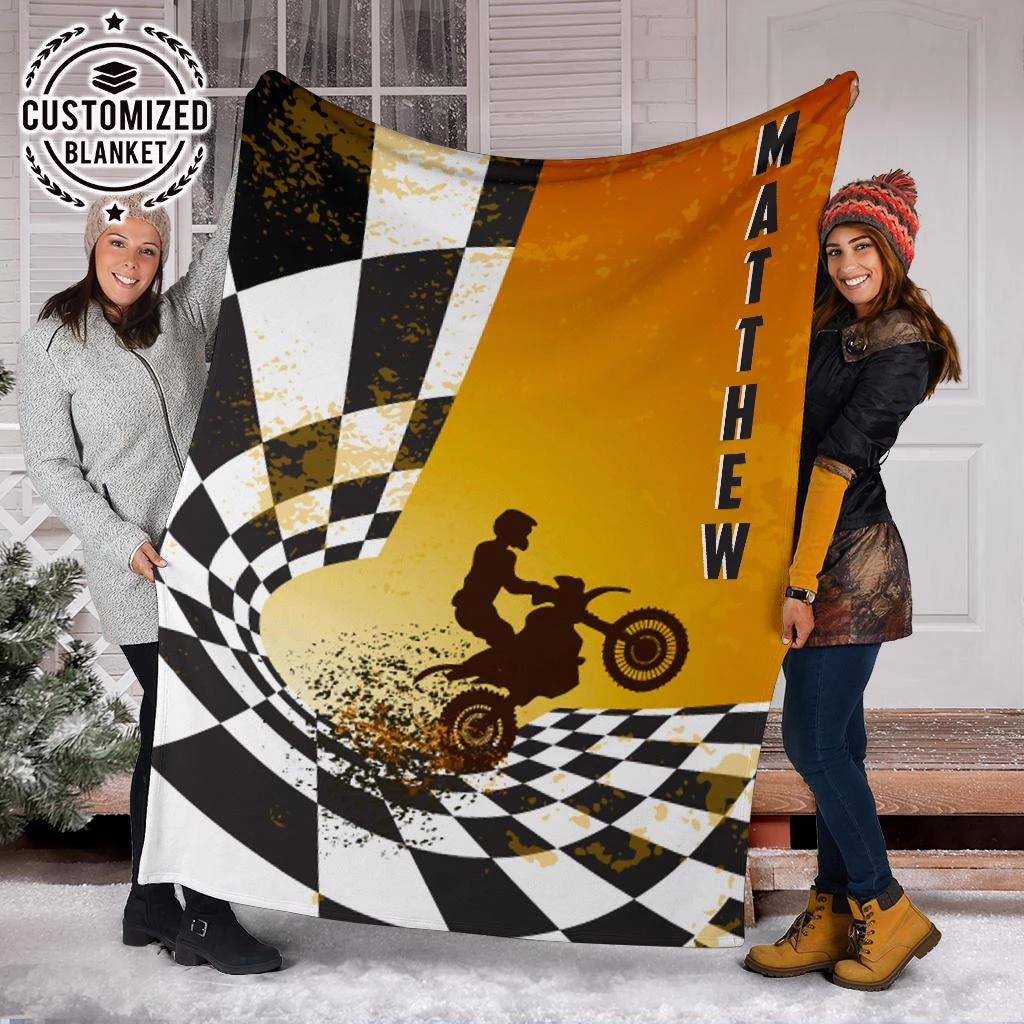 Ohaprints-Fleece-Sherpa-Blanket-Motocross-Black-And-White-Custom-Personalized-Name-Soft-Throw-Blanket-1423-Sherpa Blanket