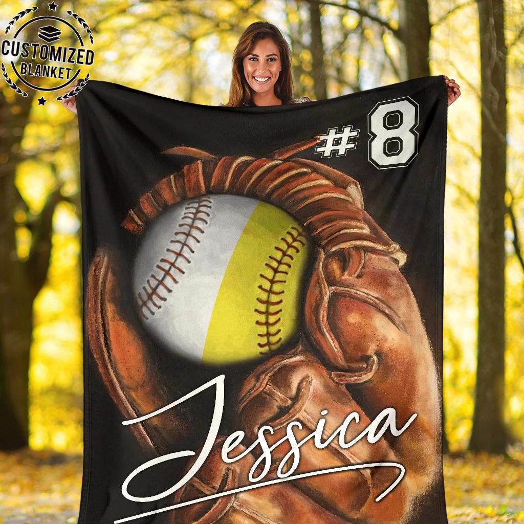 Ohaprints-Fleece-Sherpa-Blanket-Softball-Gift-For-Daughter-Girl-Custom-Personalized-Name-Number-Soft-Throw-Blanket-1171-Fleece Blanket