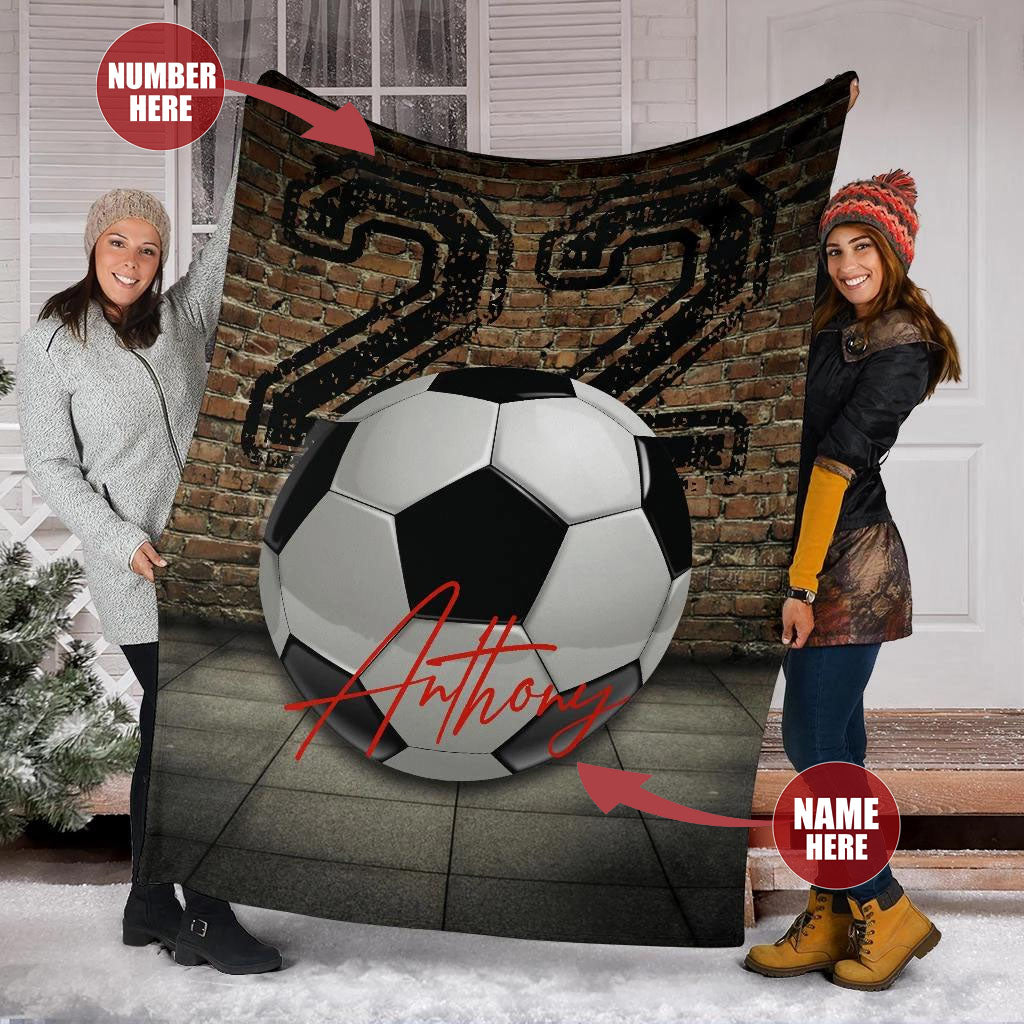 Ohaprints-Fleece-Sherpa-Blanket-Soccer-Balls-With-Wall-Custom-Personalized-Name-Number-Soft-Throw-Blanket-1191-Fleece Blanket