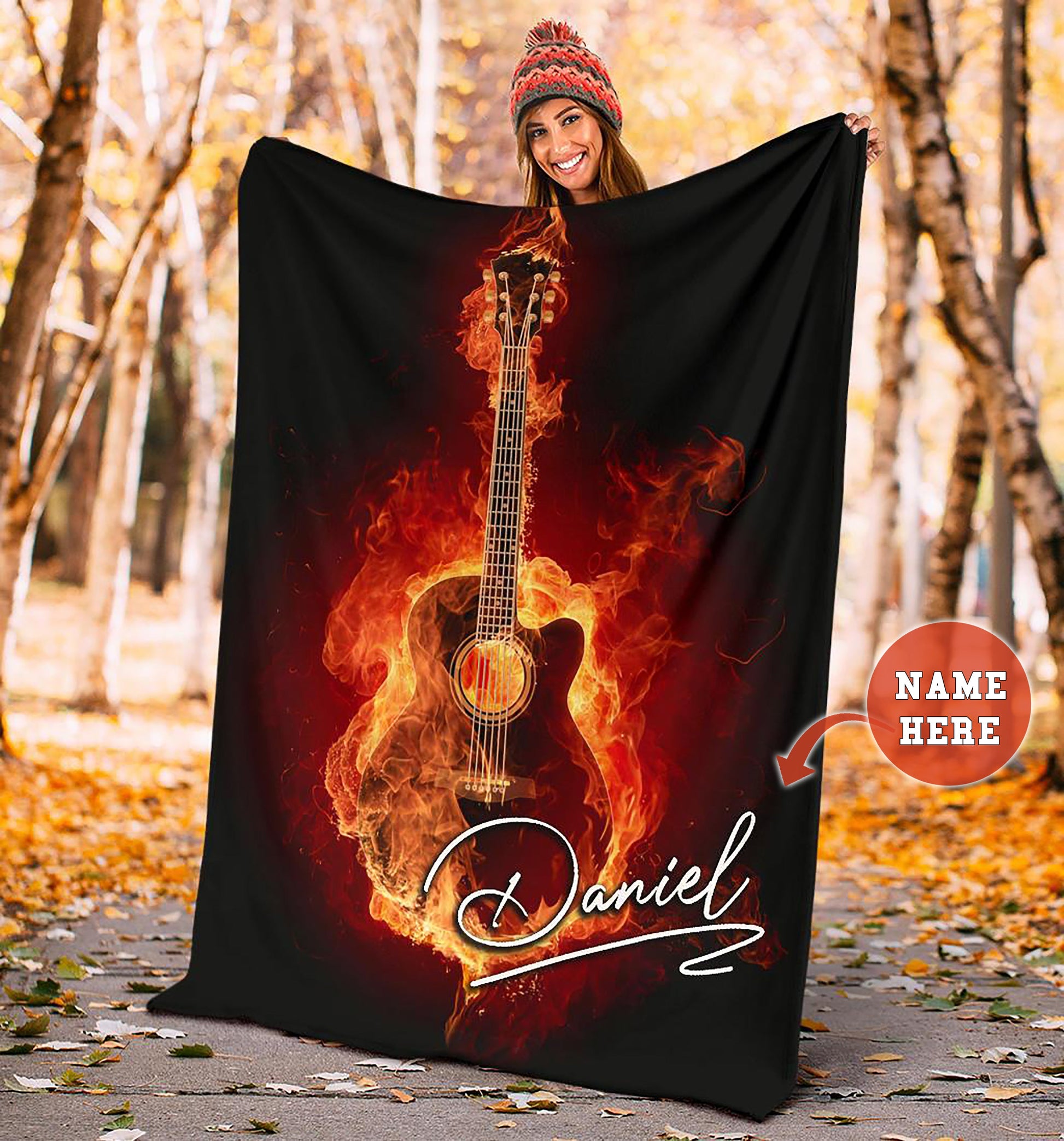 Ohaprints-Fleece-Sherpa-Blanket-Fire-Flame-Acoustic-Guitar-Lover-Gift-Guitarist-Black-Custom-Personalized-Name-Soft-Throw-Blanket-1680-Sherpa Blanket