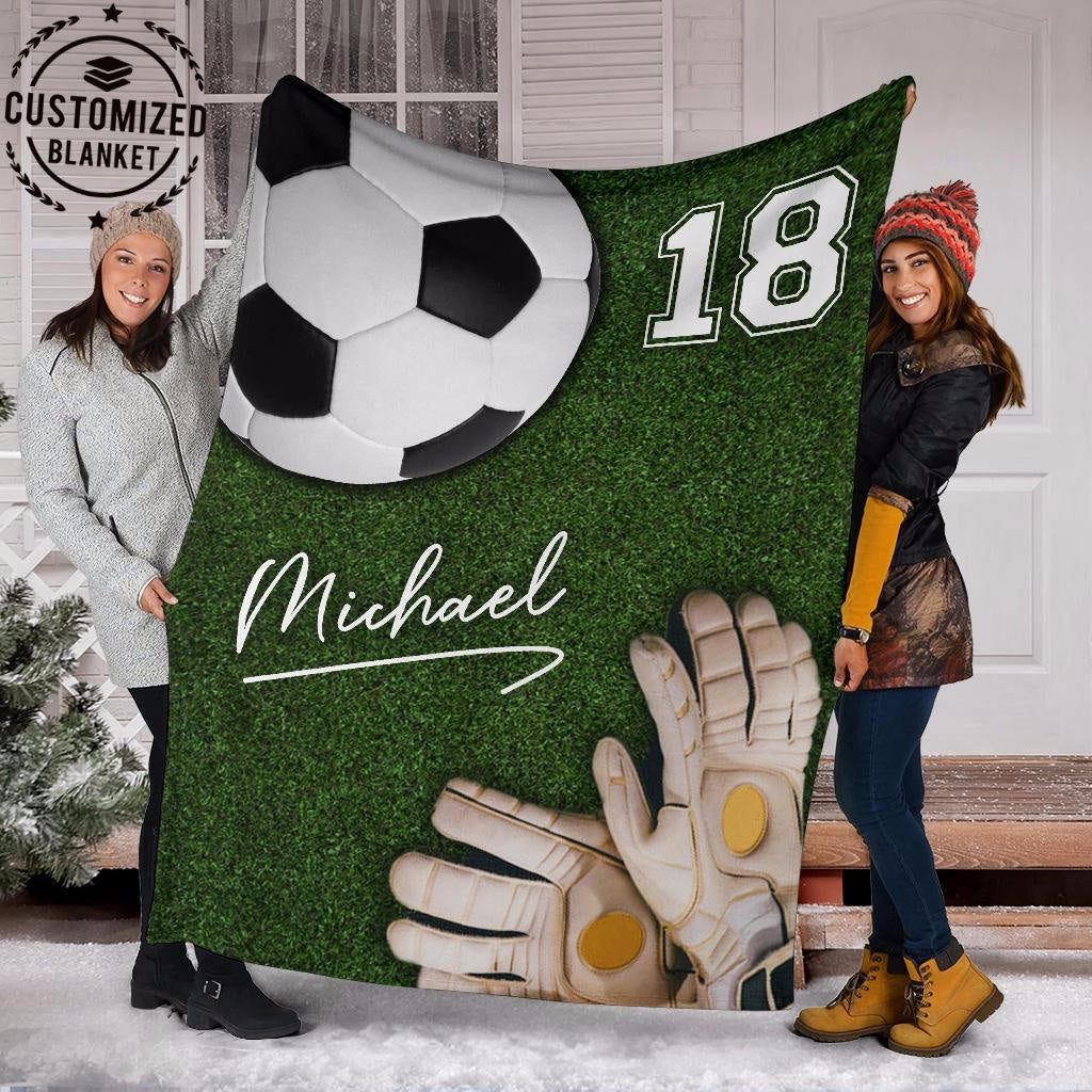 Ohaprints-Fleece-Sherpa-Blanket-Soccer-Field-Ball-Glove-Goalkeeper-Custom-Personalized-Name-Number-Soft-Throw-Blanket-1903-Fleece Blanket