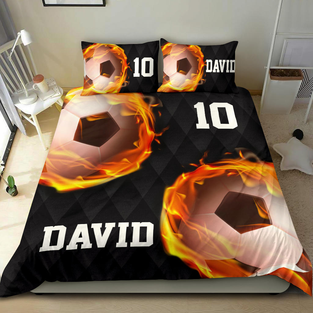 Personalized Soccer Duvet Cover Set, Soccer Fire Ball Player