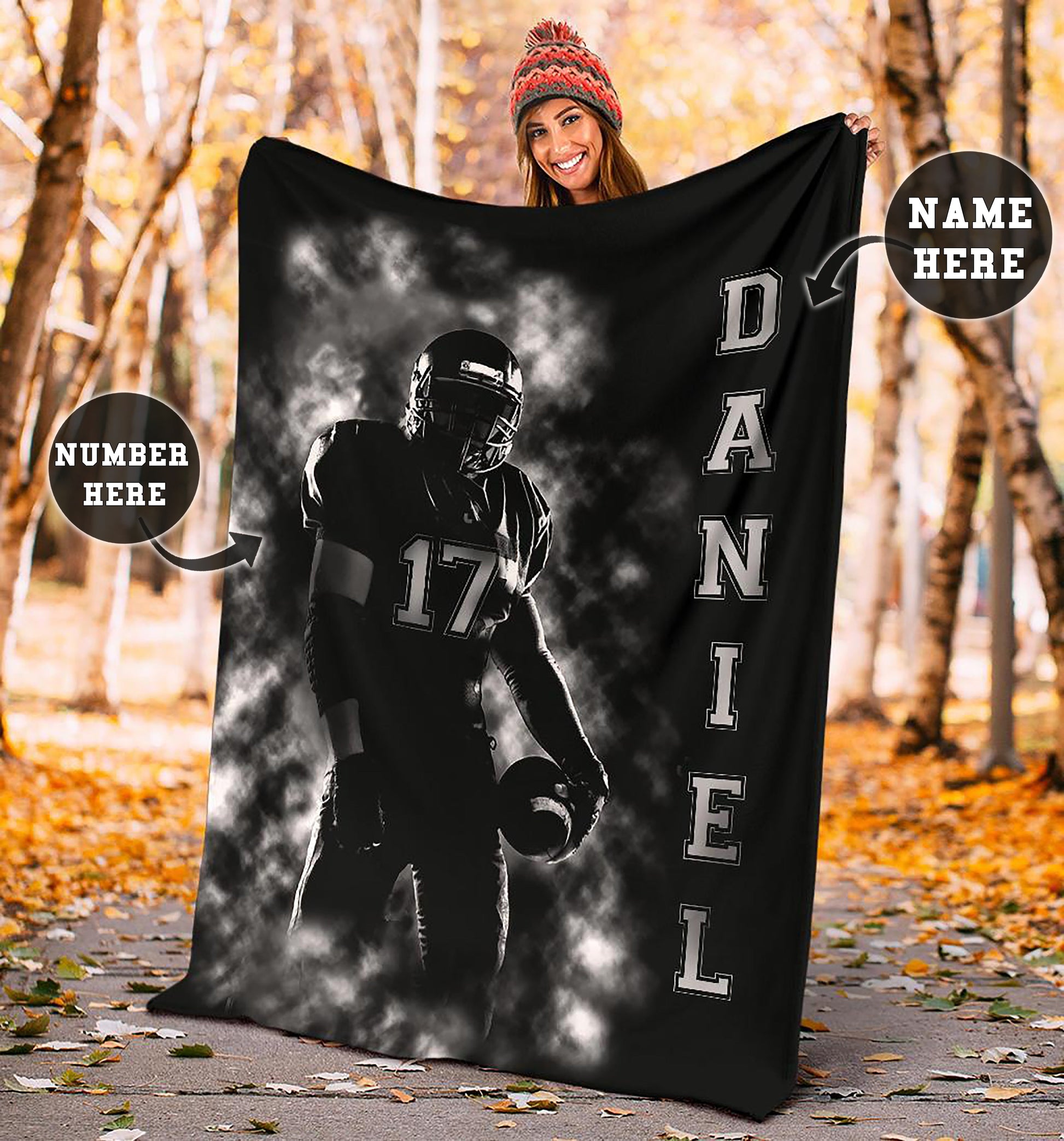 Ohaprints-Fleece-Sherpa-Blanket-American-Football-Gift-For-Son-Boy-Men-Custom-Personalized-Name-Number-Soft-Throw-Blanket-1279-Fleece Blanket