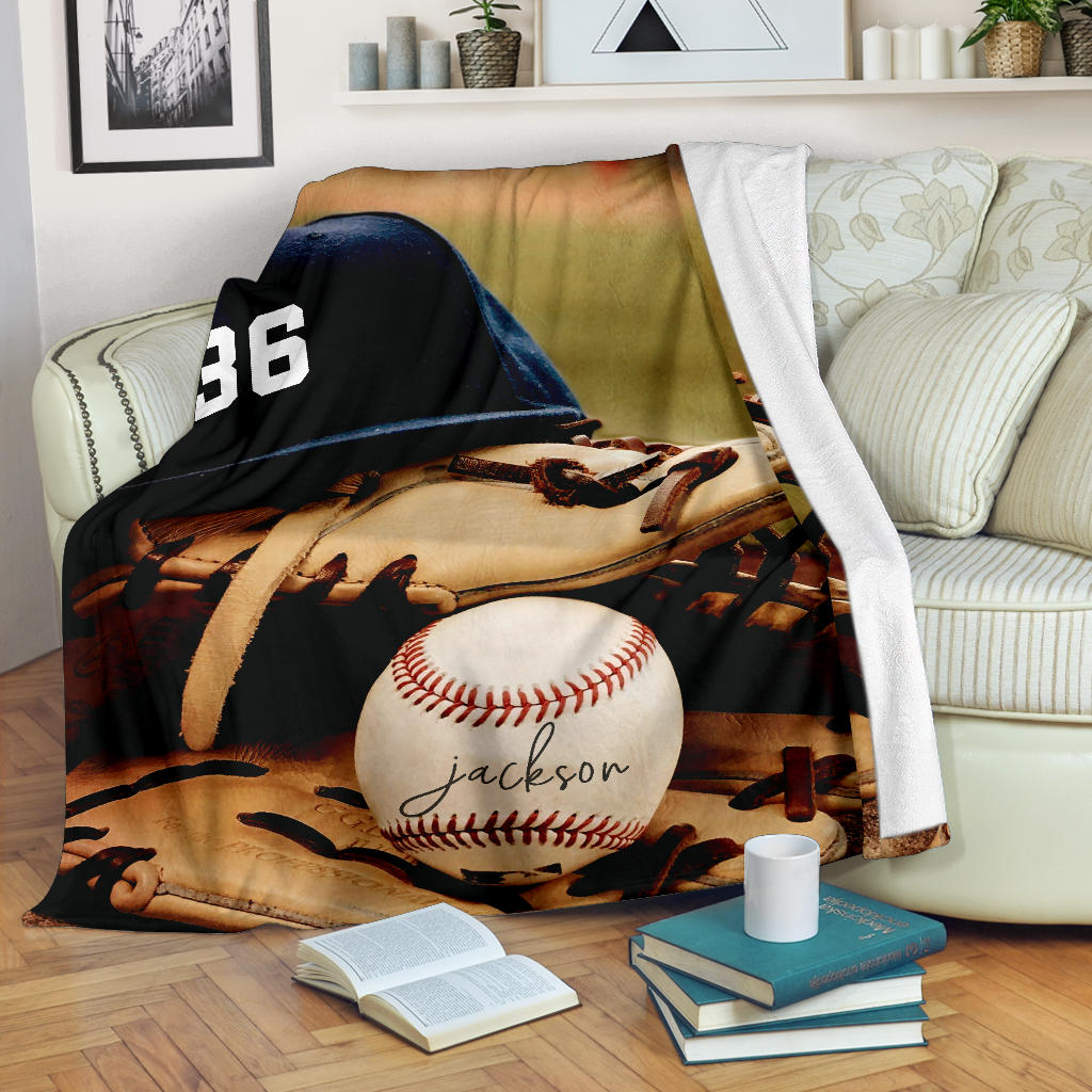 Ohaprints-Fleece-Sherpa-Blanket-Baseball-Gift-For-Son-Boy-Custom-Personalized-Name-Number-Soft-Throw-Blanket-1483-Fleece Blanket