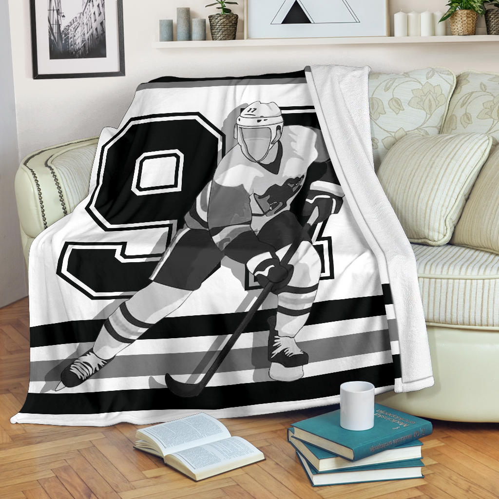 Ohaprints-Fleece-Sherpa-Blanket-Black-White-Hockey-Player-Blanket-Hockey-Boy-Lover-Custom-Personalized-Name-Number-Soft-Throw-Blanket-1647-Fleece Blanket
