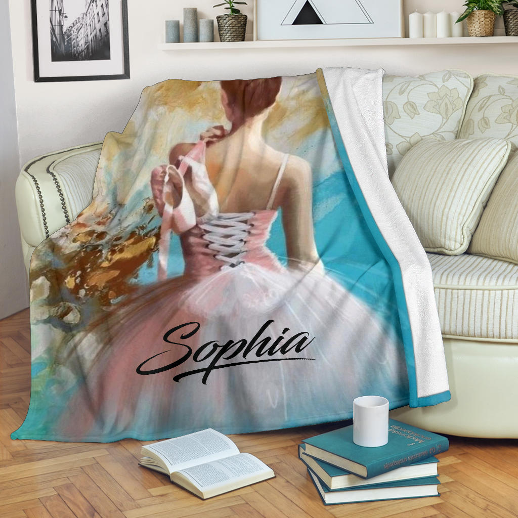 Ohaprints-Fleece-Sherpa-Blanket-Watercolor-Ballet-Girl-Pink-Dress-Blue-And-Yellow-Custom-Personalized-Name-Soft-Throw-Blanket-1257-Fleece Blanket