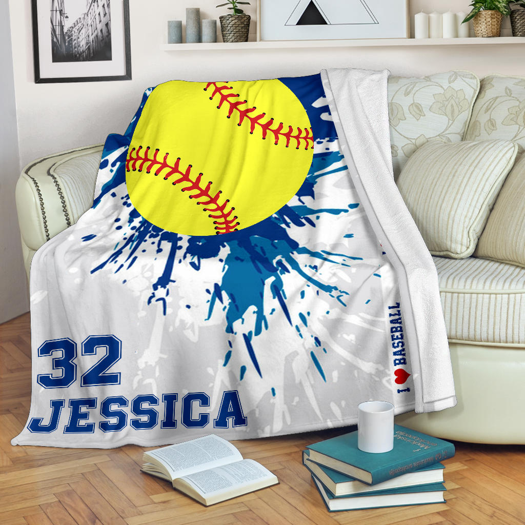 Ohaprints-Fleece-Sherpa-Blanket-Softball-Gift-For-Daughter-Girl-Custom-Personalized-Name-Number-Soft-Throw-Blanket-1842-Sherpa Blanket