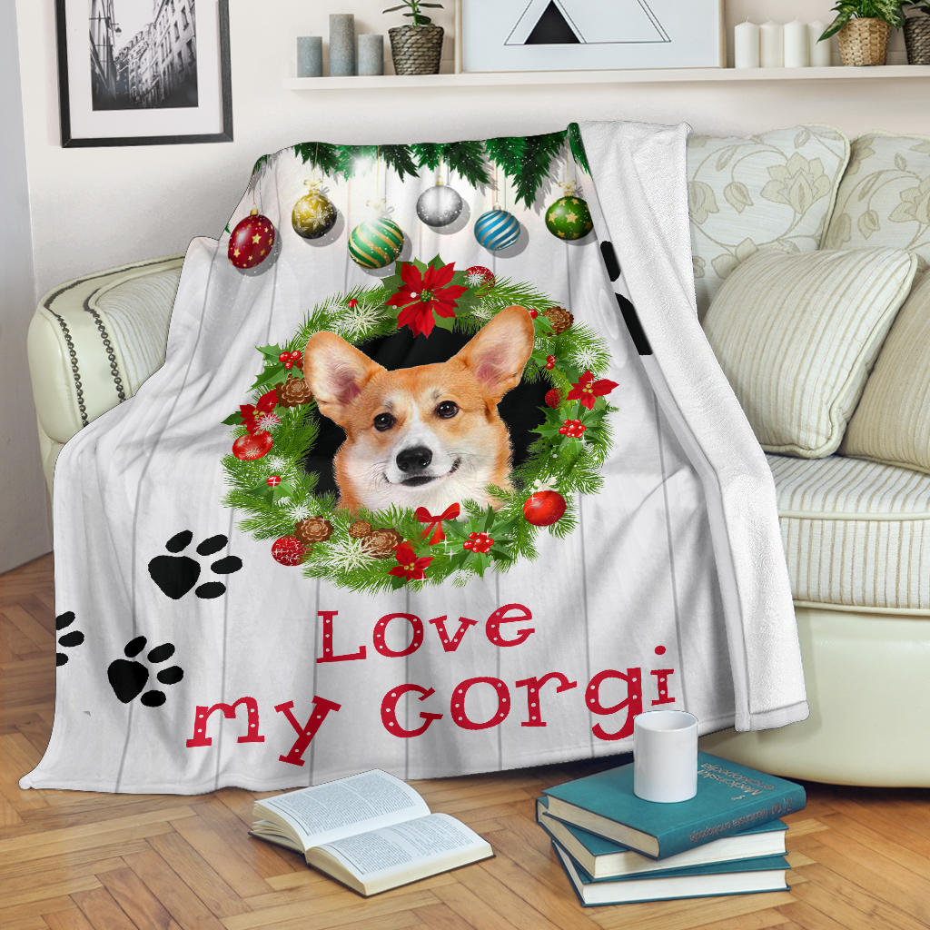 Ohaprints-Fleece-Sherpa-Blanket-Corgi-Dog-Christmas-Wreath-Love-Gift-For-Dog-Lover-Soft-Throw-Blanket-1786-Fleece Blanket