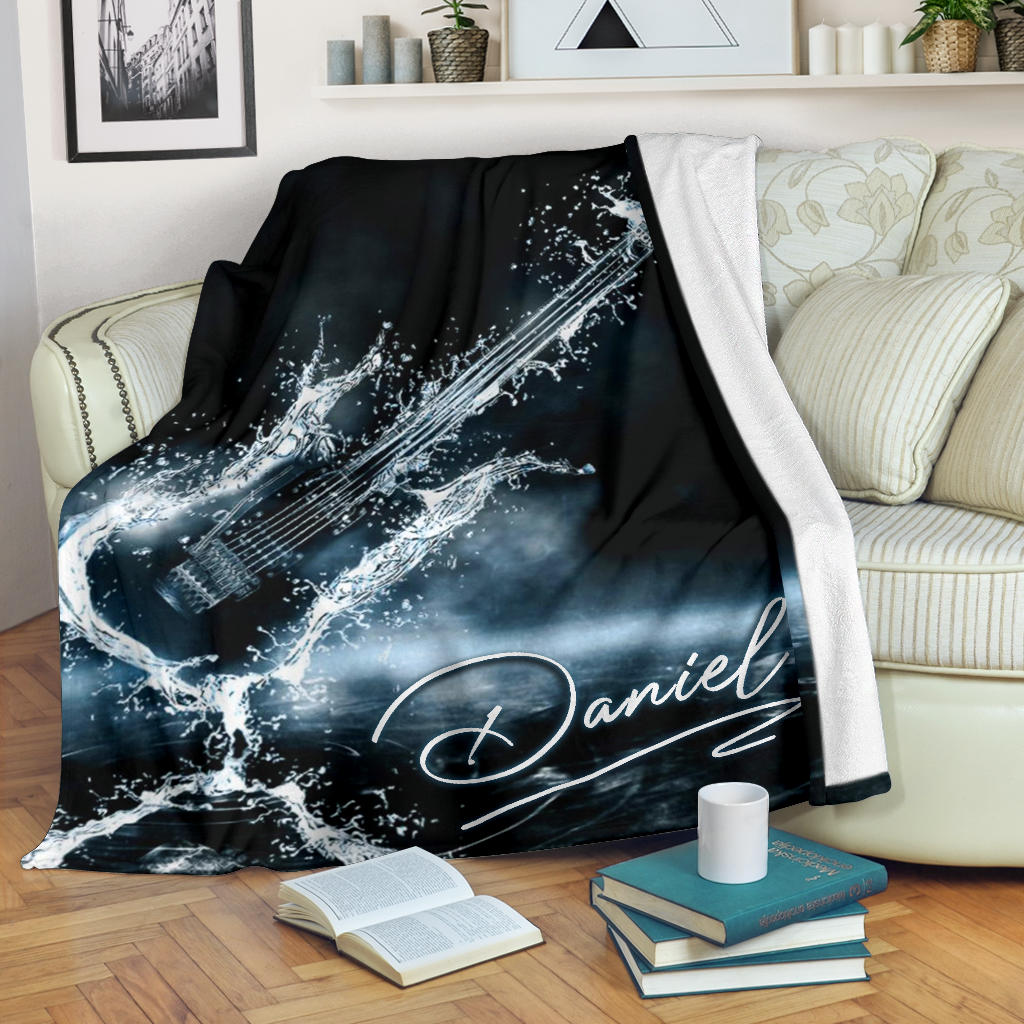 Ohaprints-Fleece-Sherpa-Blanket-Watery-Guitar-Bass-Guitar-Lover-Gift-Guitarist-Black-Custom-Personalized-Name-Soft-Throw-Blanket-1671-Fleece Blanket