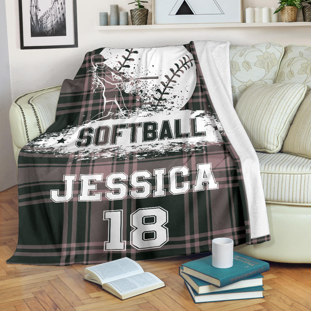 Ohaprints-Fleece-Sherpa-Blanket-Softball-Gift-For-Daughter-Girl-Custom-Personalized-Name-Number-Soft-Throw-Blanket-1868-Fleece Blanket