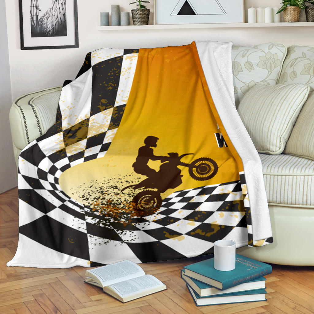 Ohaprints-Fleece-Sherpa-Blanket-Motocross-Black-And-White-Custom-Personalized-Name-Soft-Throw-Blanket-1423-Fleece Blanket