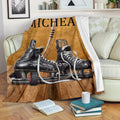 Ohaprints-Fleece-Sherpa-Blanket-Brown-Vintage-Hockey-Shoes-Teen-Blanket-Wood-Pattern-Custom-Personalized-Name-Soft-Throw-Blanket-1679-Fleece Blanket