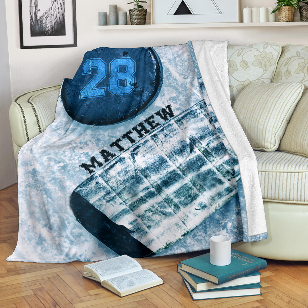 Ohaprints-Fleece-Sherpa-Blanket-Blue-Ice-Hockey-Blanket-For-Teen-Hockey-Lover-Soft-Throw-Blanket-1682-Fleece Blanket