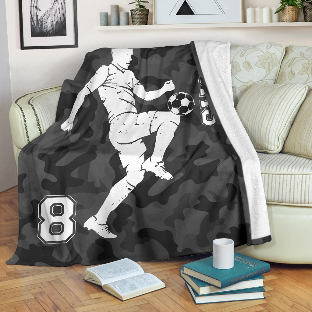 Ohaprints-Fleece-Sherpa-Blanket-Soccer-Camo-Player-Gift-For-Fan-Lovers-Custom-Personalized-Name-Number-Soft-Throw-Blanket-1258-Fleece Blanket