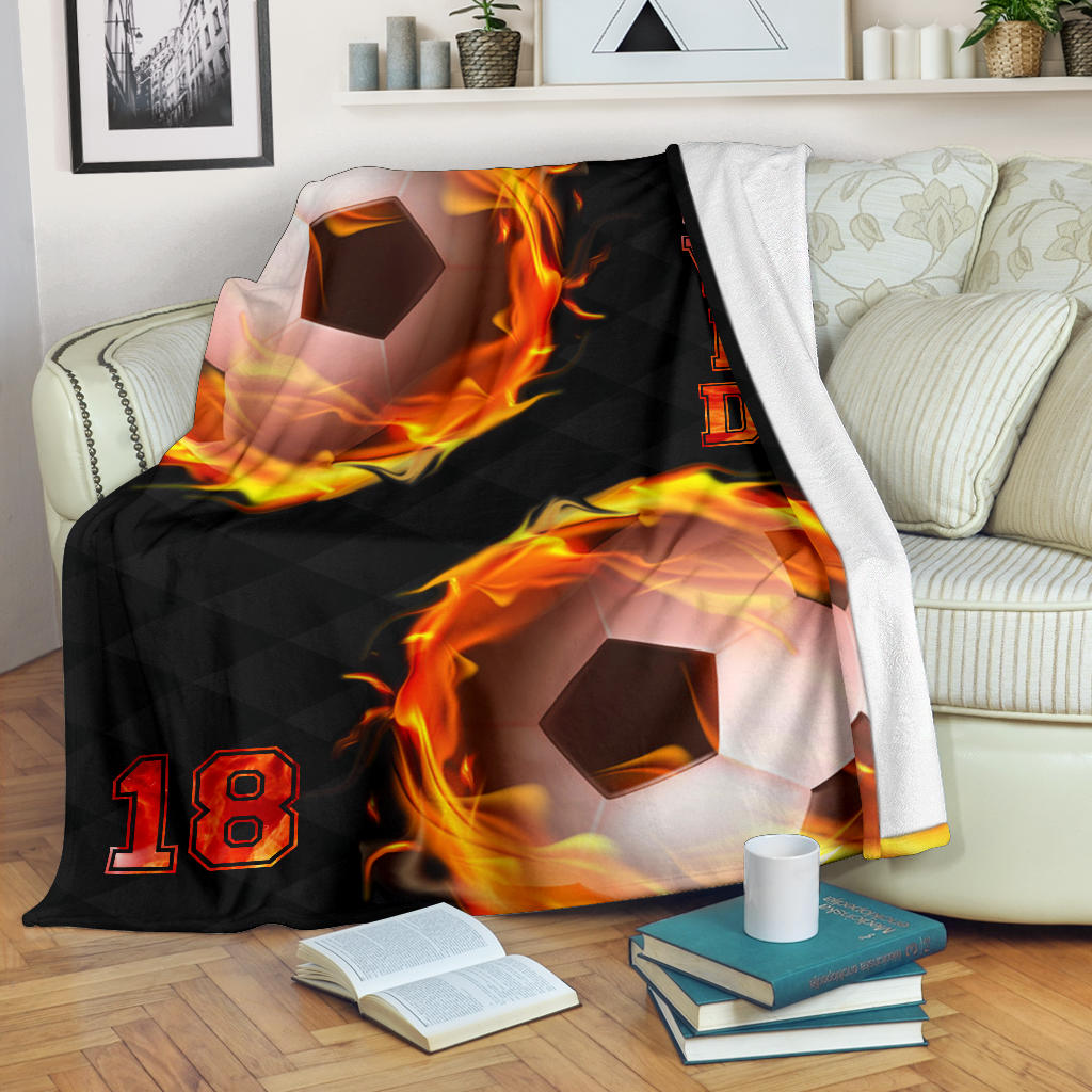 Ohaprints-Fleece-Sherpa-Blanket-Soccer-Black-Balls-Fire-Custom-Personalized-Name-Number-Soft-Throw-Blanket-1208-Sherpa Blanket