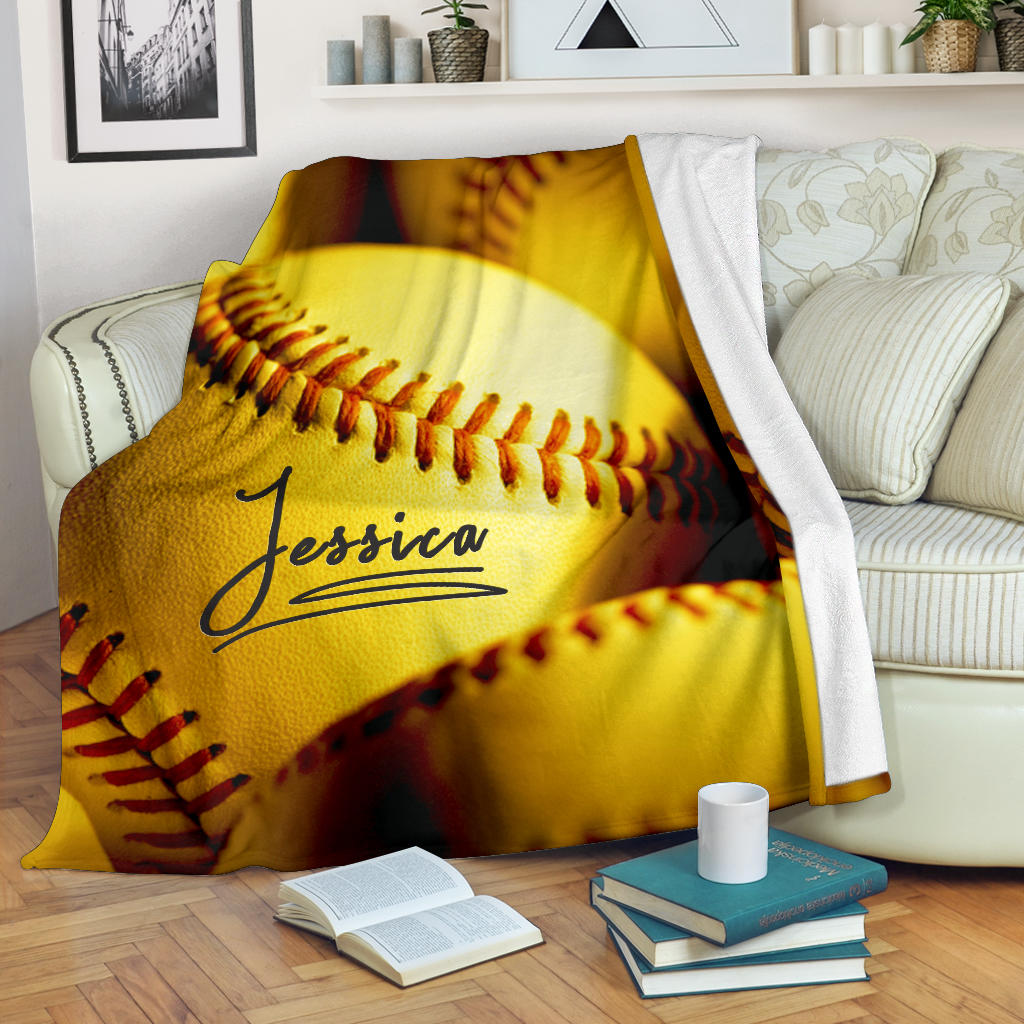 Ohaprints-Fleece-Sherpa-Blanket-Softball-Gift-For-Daughter-Girl-Custom-Personalized-Name-Soft-Throw-Blanket-1187-Fleece Blanket